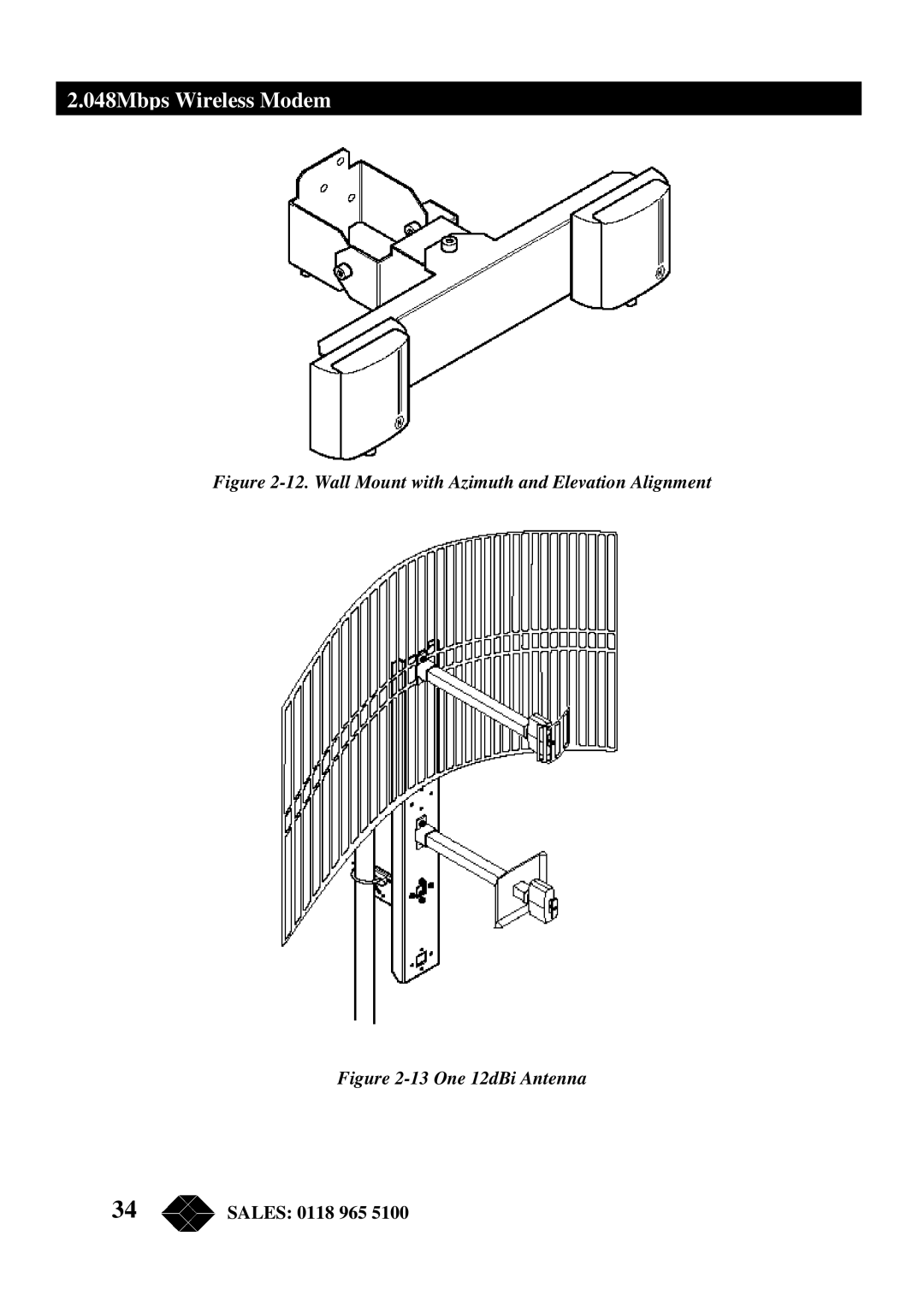 Black Box MWU2000-X21, MWU2000-G703, MWU2000-V35 manual Wall Mount with Azimuth and Elevation Alignment 