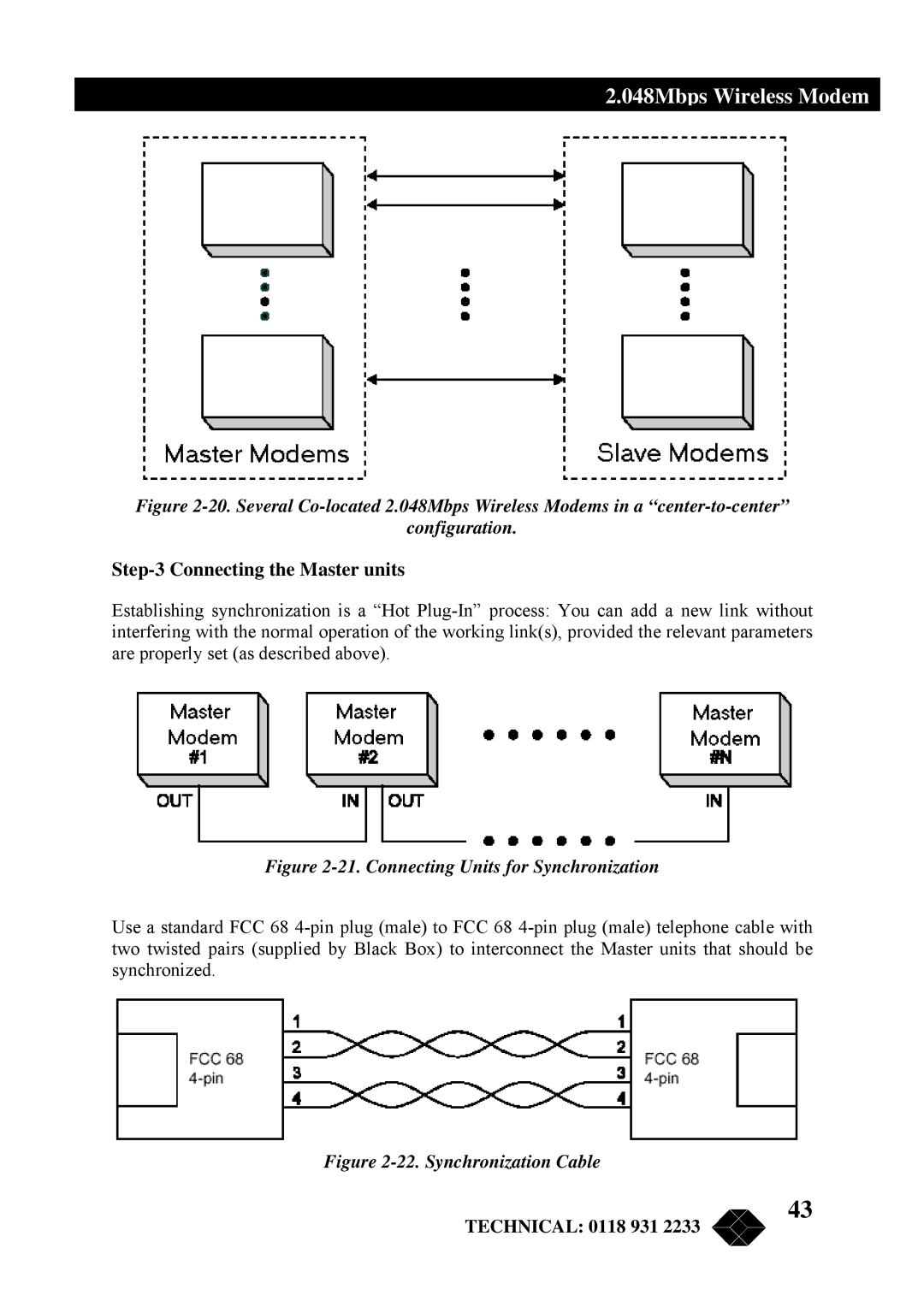 Black Box MWU2000-X21, MWU2000-G703, MWU2000-V35 manual Connecting the Master units, Connecting Units for Synchronization 