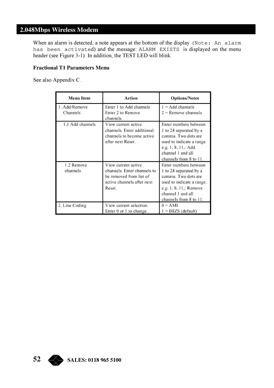 Black Box MWU2000-X21, MWU2000-G703, MWU2000-V35 manual Fractional T1 Parameters Menu 