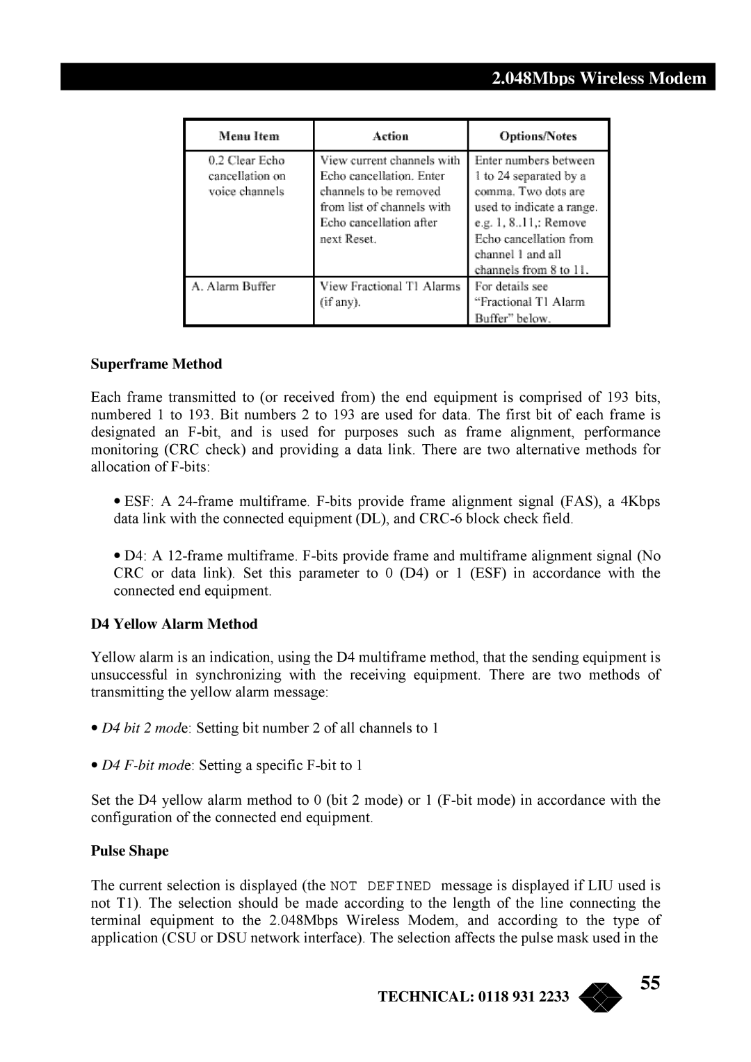 Black Box MWU2000-X21, MWU2000-G703, MWU2000-V35 manual Superframe Method, D4 Yellow Alarm Method 