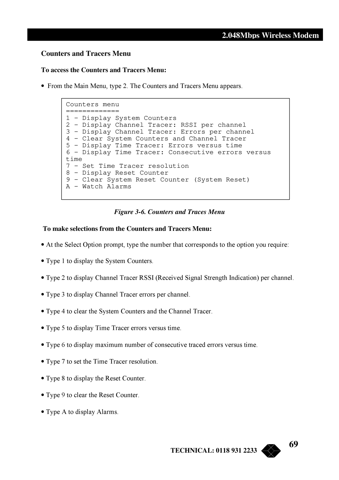 Black Box MWU2000-G703 To access the Counters and Tracers Menu, To make selections from the Counters and Tracers Menu 