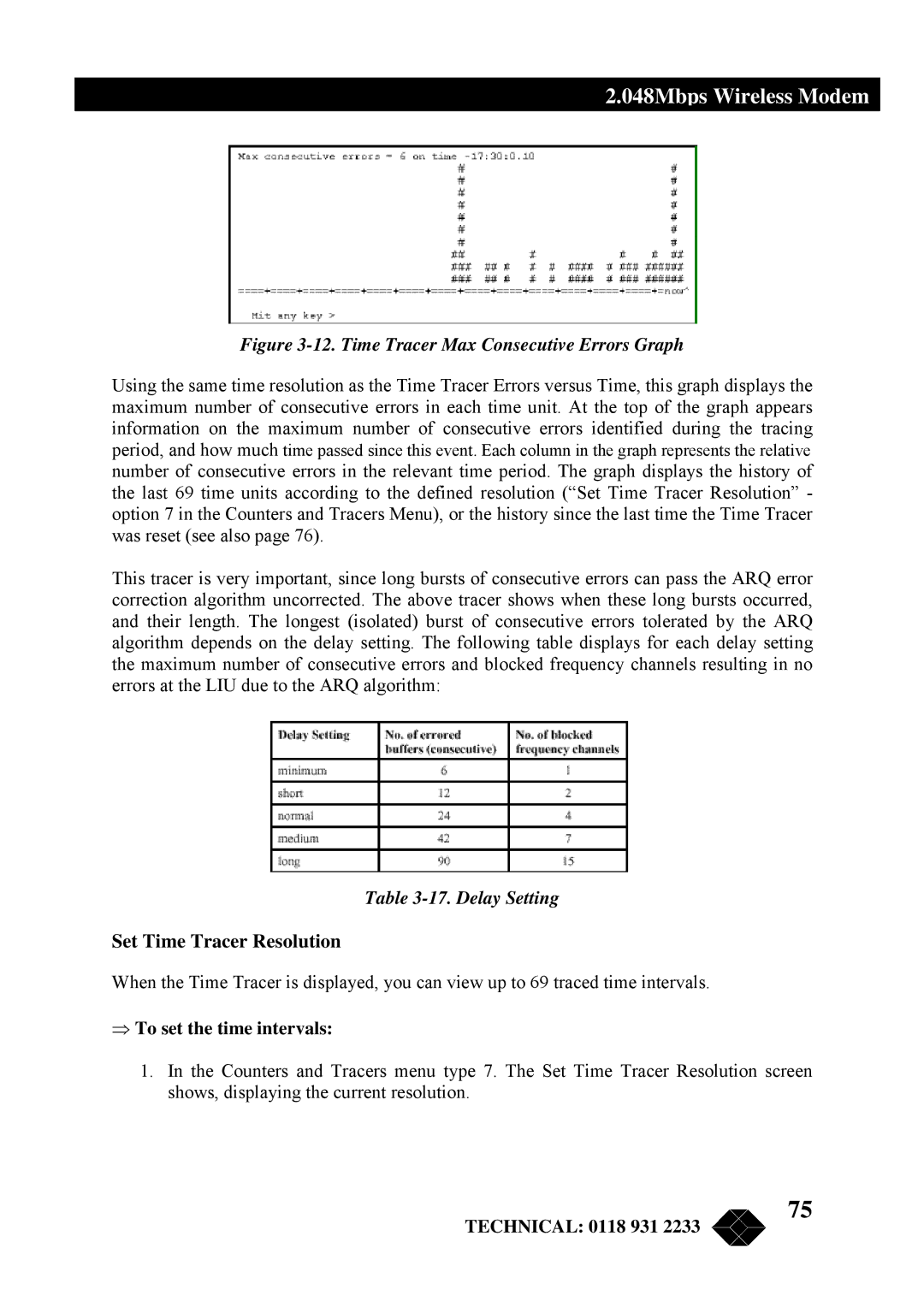 Black Box MWU2000-G703, MWU2000-X21, MWU2000-V35 Set Time Tracer Resolution, Delay Setting, ⇒ To set the time intervals 