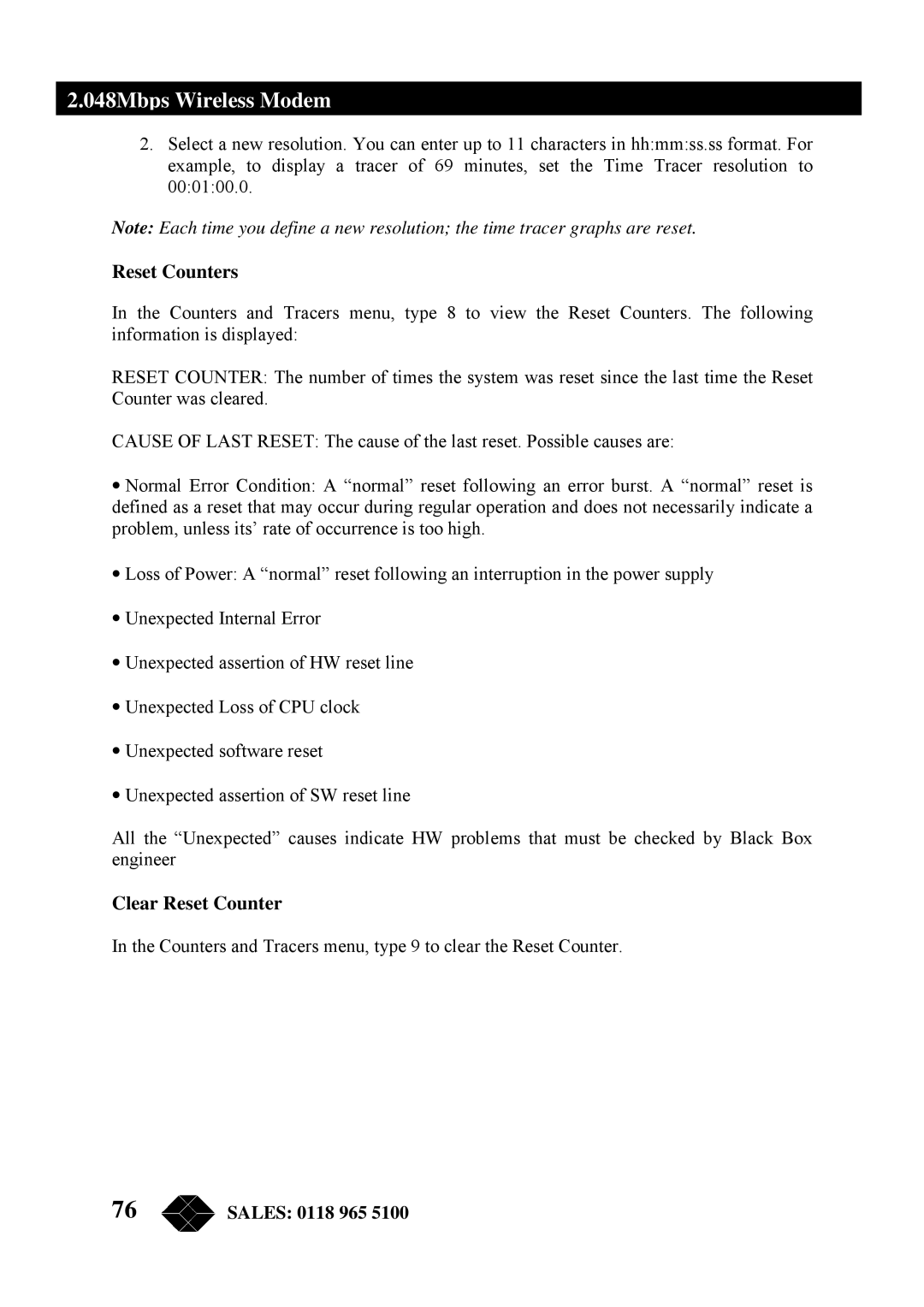 Black Box MWU2000-X21, MWU2000-G703, MWU2000-V35 manual Reset Counters, Clear Reset Counter 