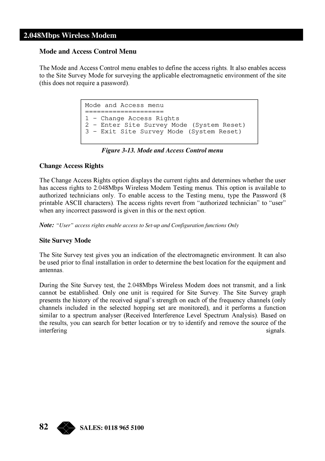 Black Box MWU2000-X21, MWU2000-G703, MWU2000-V35 manual Change Access Rights, Site Survey Mode 