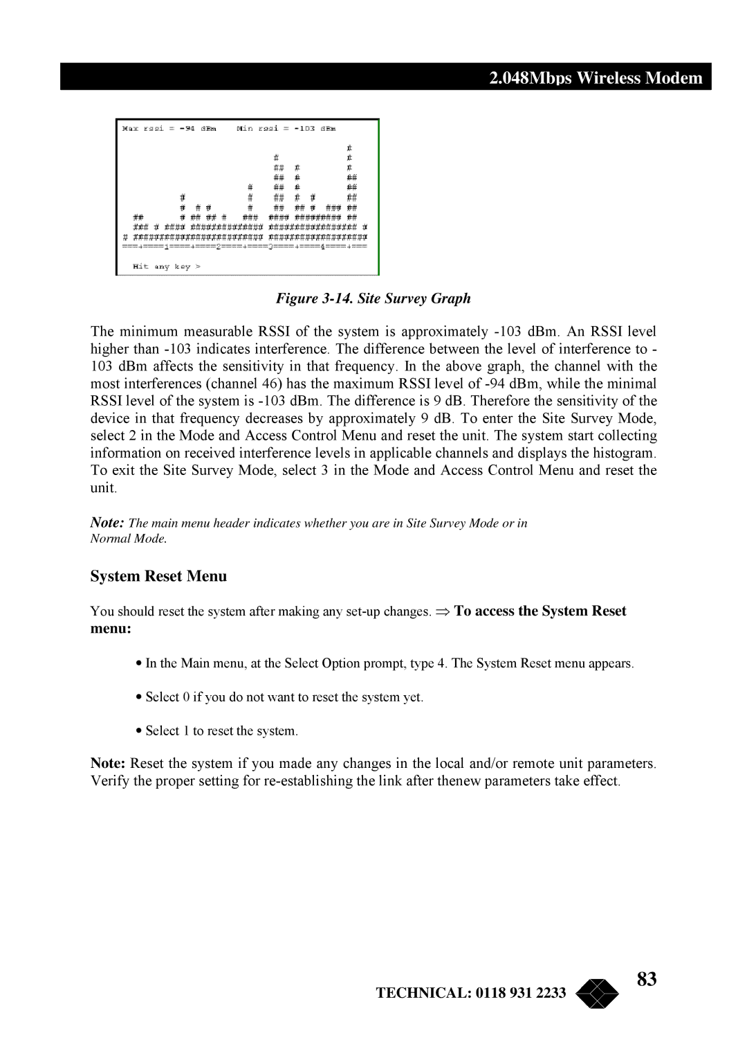 Black Box MWU2000-V35, MWU2000-G703, MWU2000-X21 manual System Reset Menu 