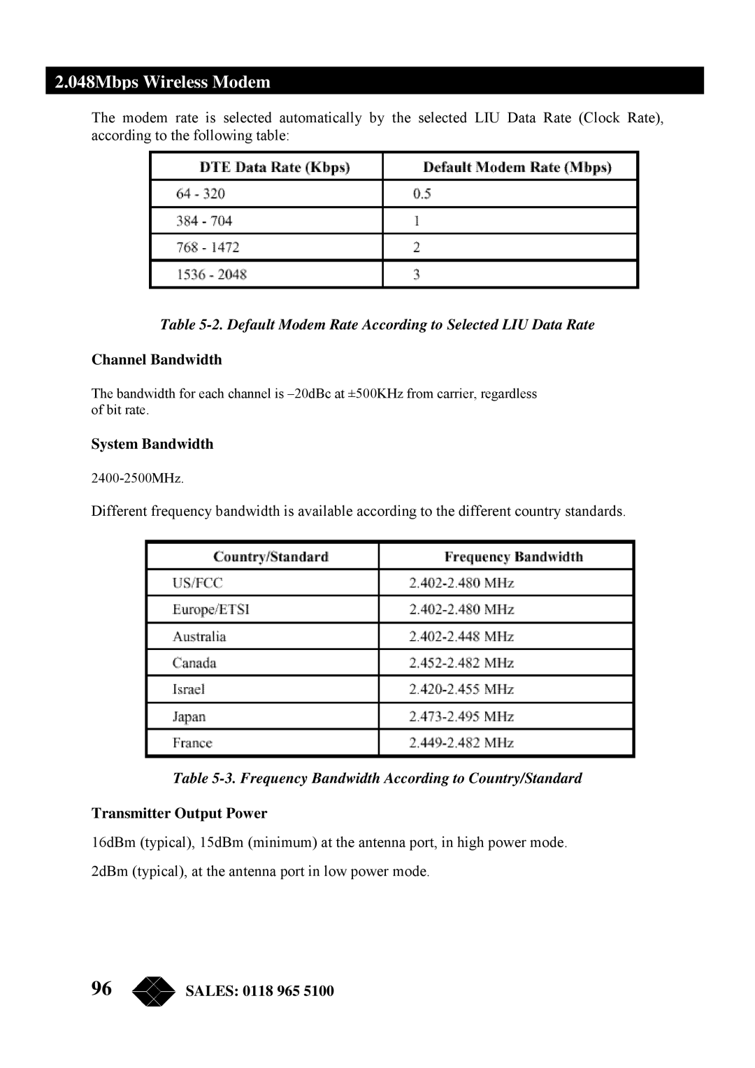 Black Box MWU2000-G703 manual Default Modem Rate According to Selected LIU Data Rate, Channel Bandwidth, System Bandwidth 