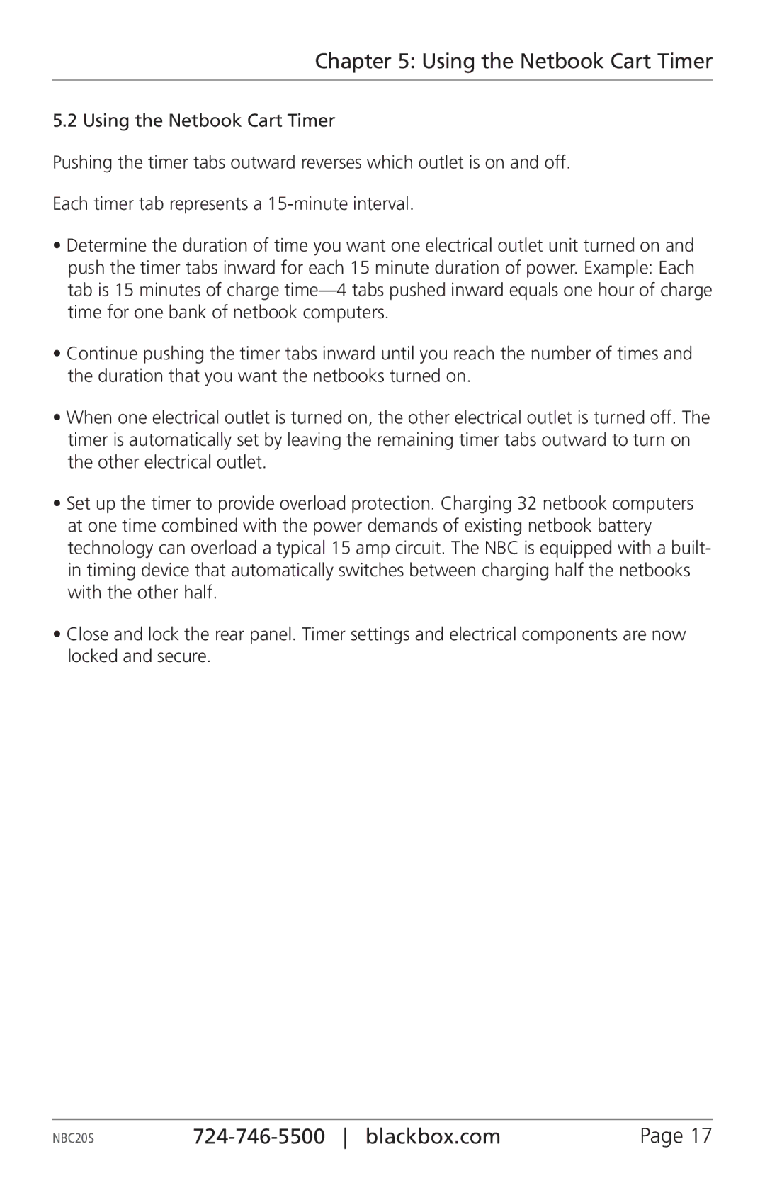 Black Box NBC27XB, NBC32S, NBC20S, NBC26S manual Using the Netbook Cart Timer 