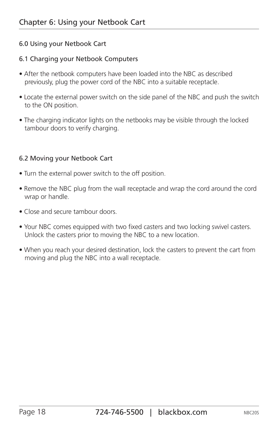 Black Box NBC20S, NBC32S, NBC27XB, NBC26S manual Using your Netbook Cart Charging your Netbook Computers 