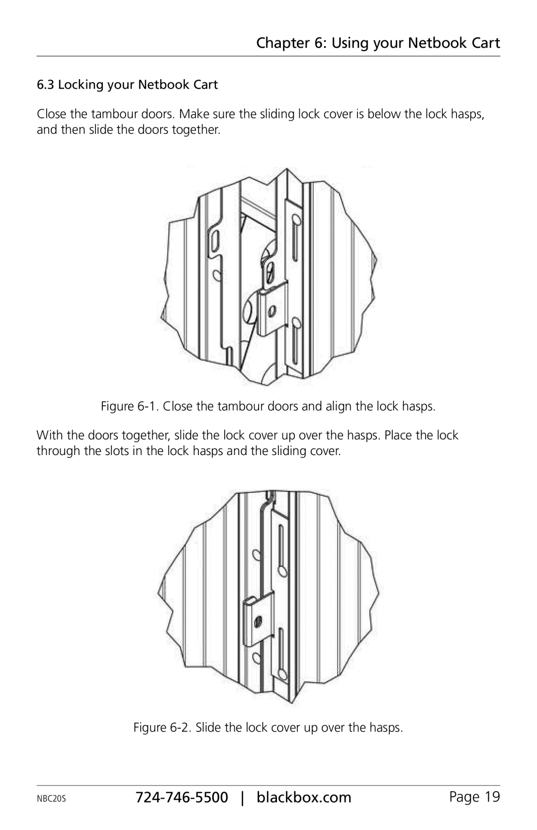 Black Box NBC26S, NBC32S, NBC27XB, NBC20S manual Slide the lock cover up over the hasps 