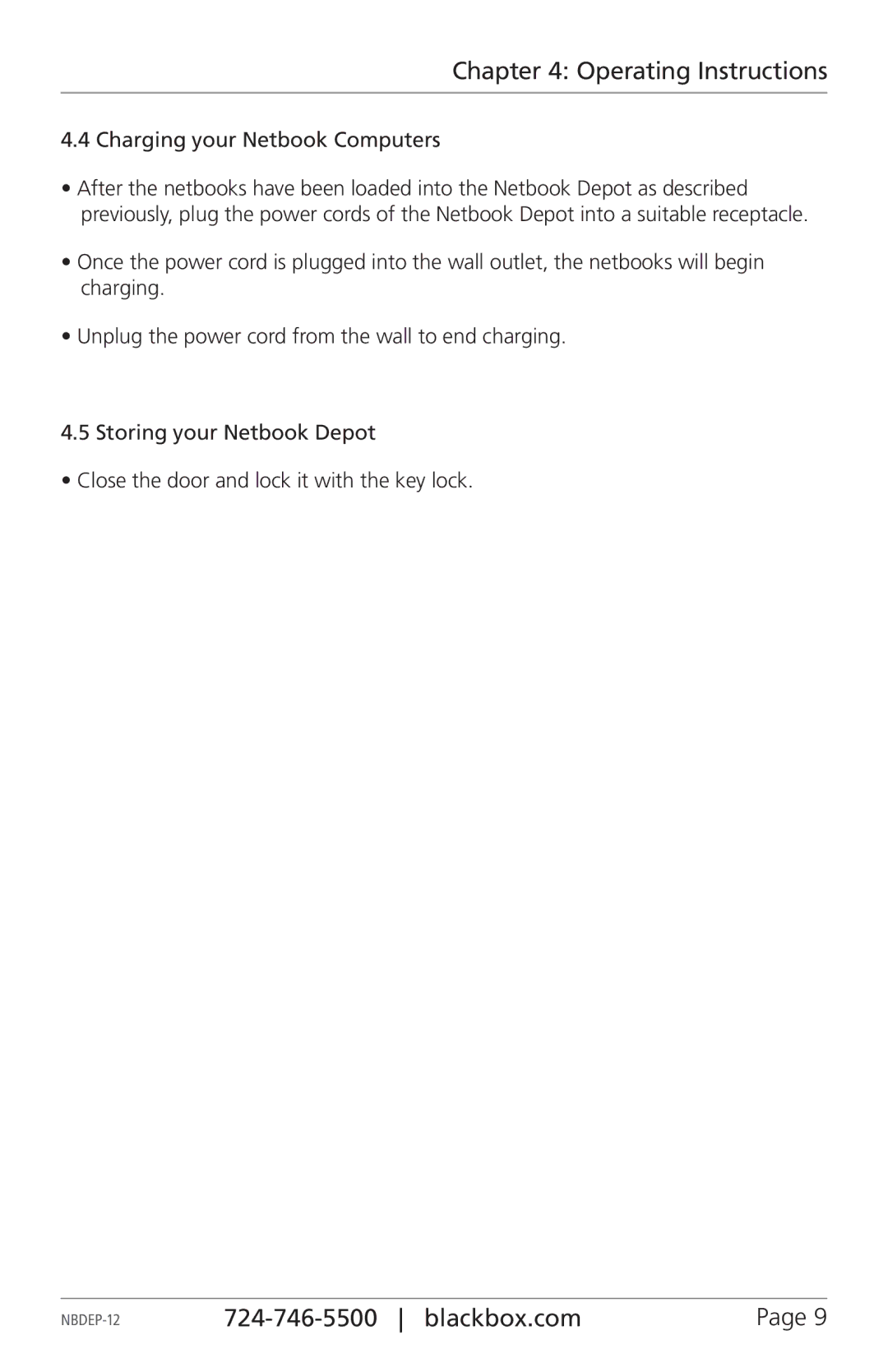 Black Box NBDEP-12, Netbook Depot, 12-unit, NBDEPC-12 manual Charging your Netbook Computers 