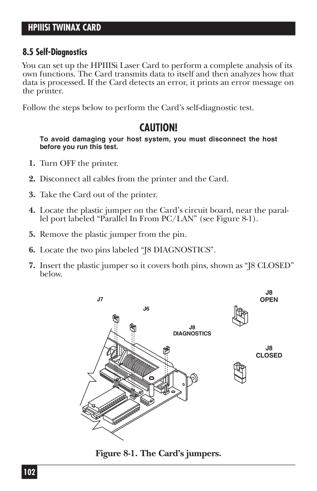 Black Box PC118C-R2 manual Self-Diagnostics, Card’s jumpers 