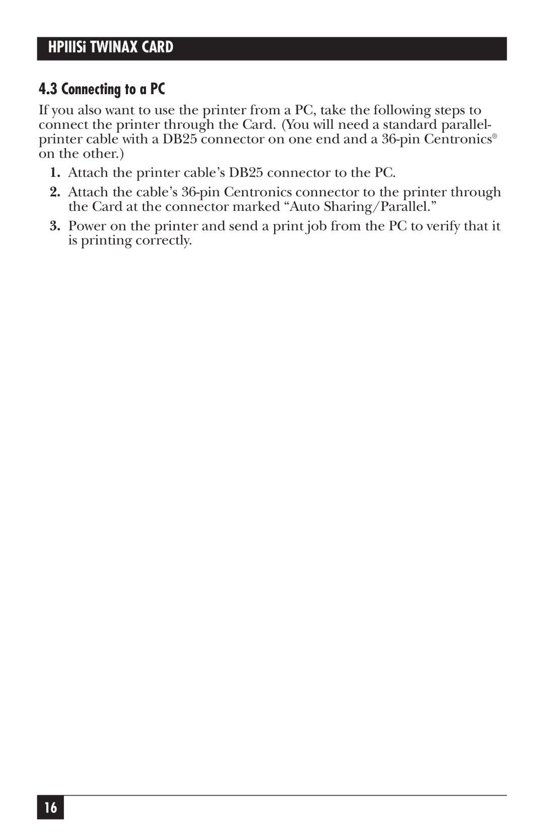 Black Box PC118C-R2 manual Connecting to a PC 