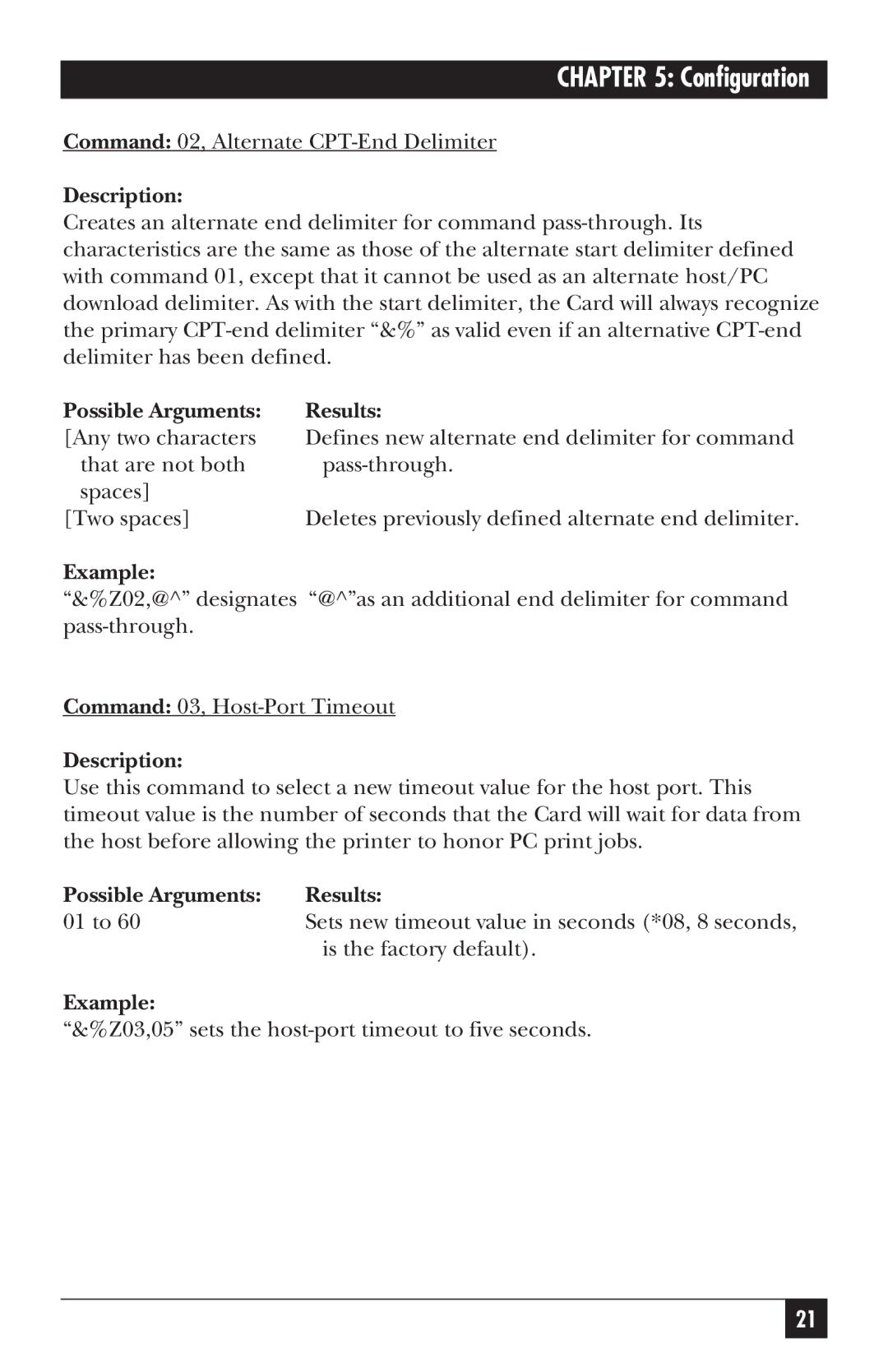 Black Box PC118C-R2 manual Command 02, Alternate CPT-End Delimiter 