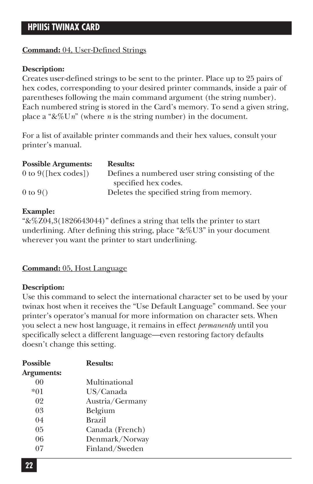 Black Box PC118C-R2 manual Possible Results Arguments 