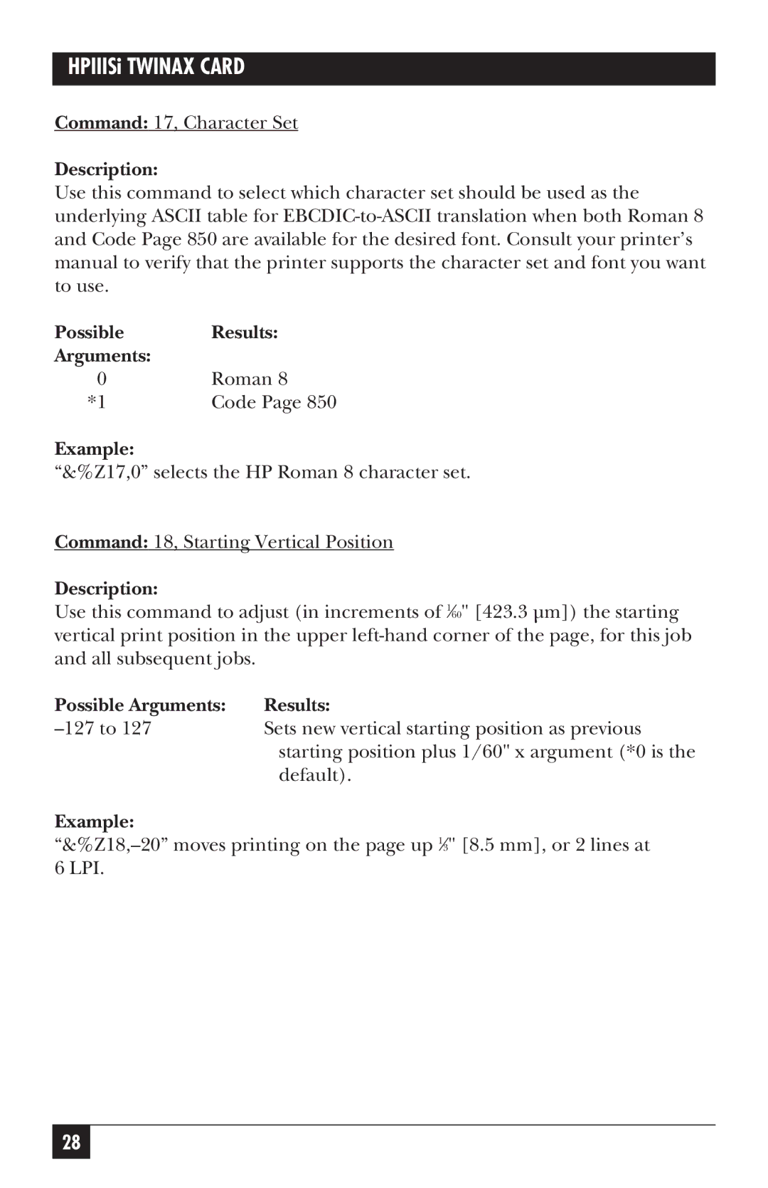 Black Box PC118C-R2 manual Command 17, Character Set 