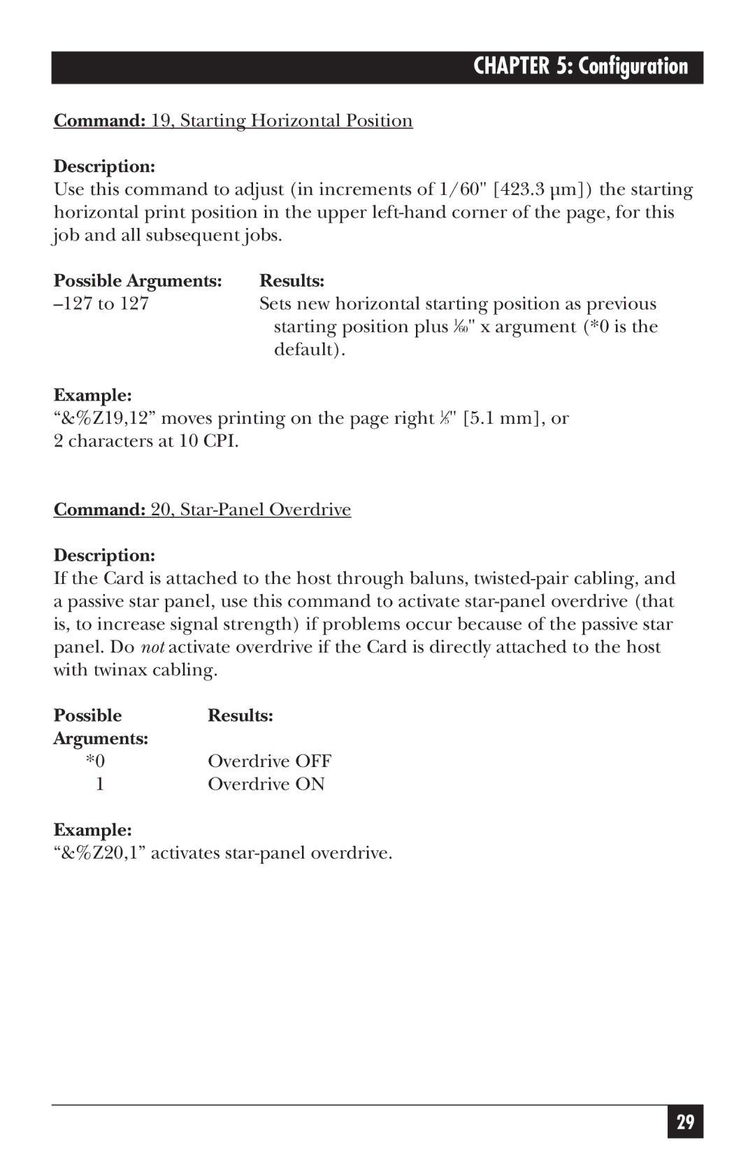 Black Box PC118C-R2 manual Command 19, Starting Horizontal Position 