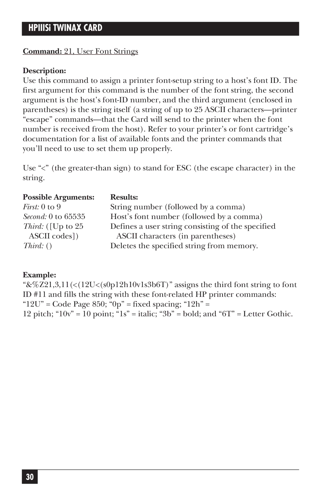 Black Box PC118C-R2 manual Possible Arguments Results 