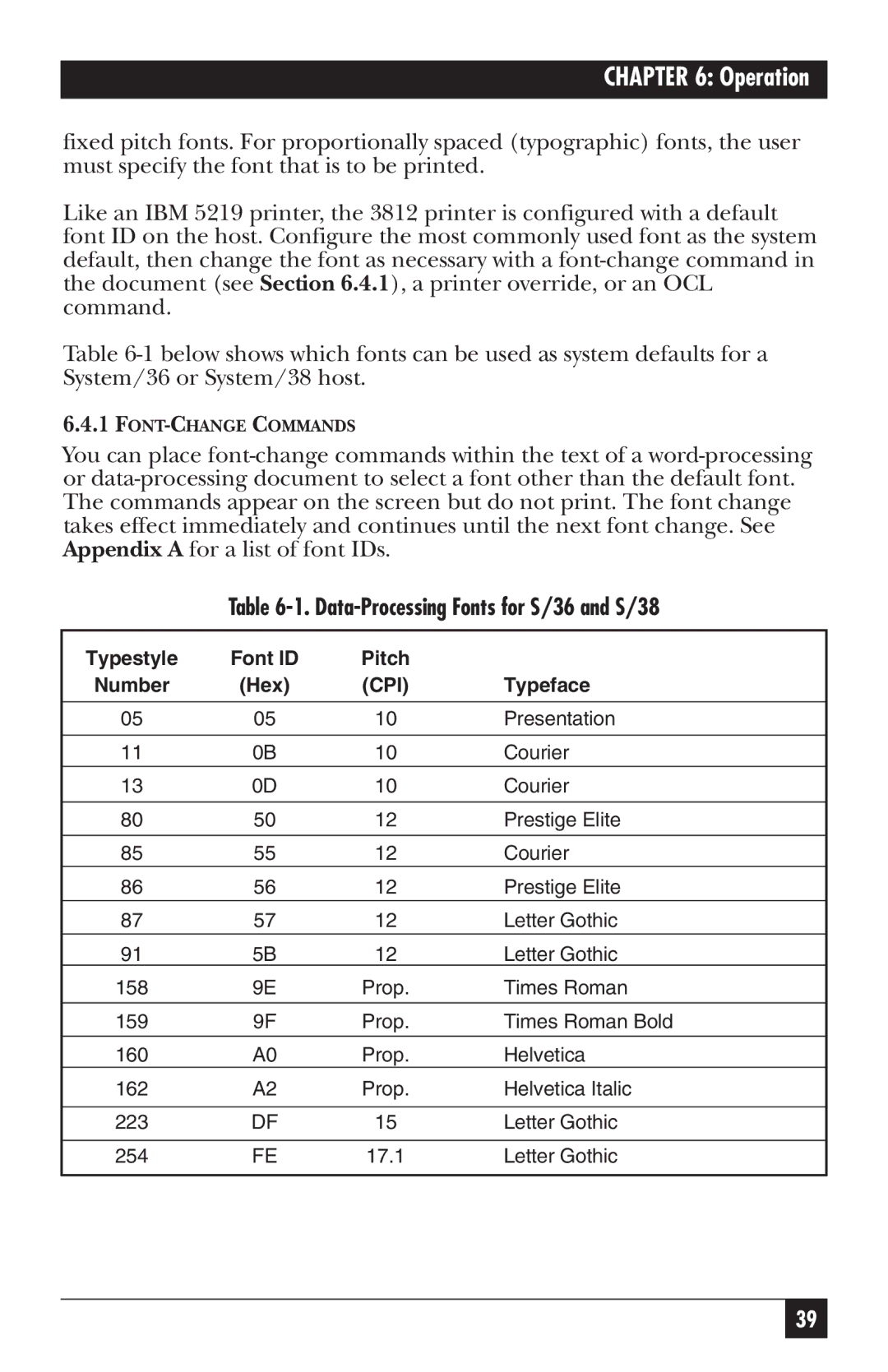 Black Box PC118C-R2 manual Typestyle Font ID Pitch Number Hex, Typeface 