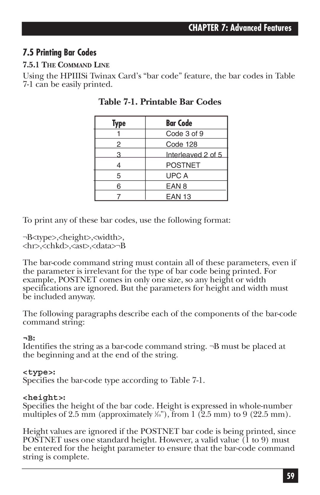 Black Box PC118C-R2 manual Printing Bar Codes, Printable Bar Codes 