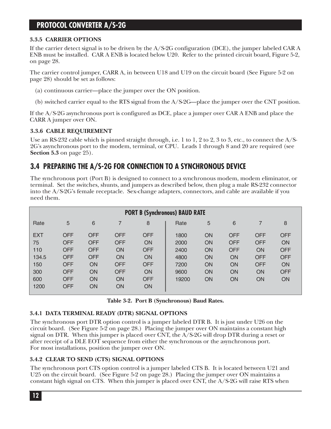 Black Box PCW22A-R3 manual Preparing the A/S-2G for Connection to a Synchronous Device, Carrier Options, Cable Requirement 