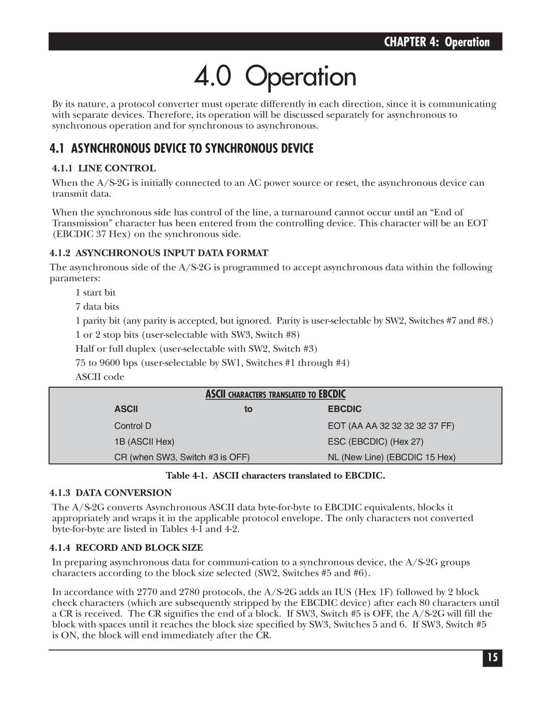 Black Box PCW22A-R4, PCW22A-R3 manual Operation, Asynchronous Device to Synchronous Device 