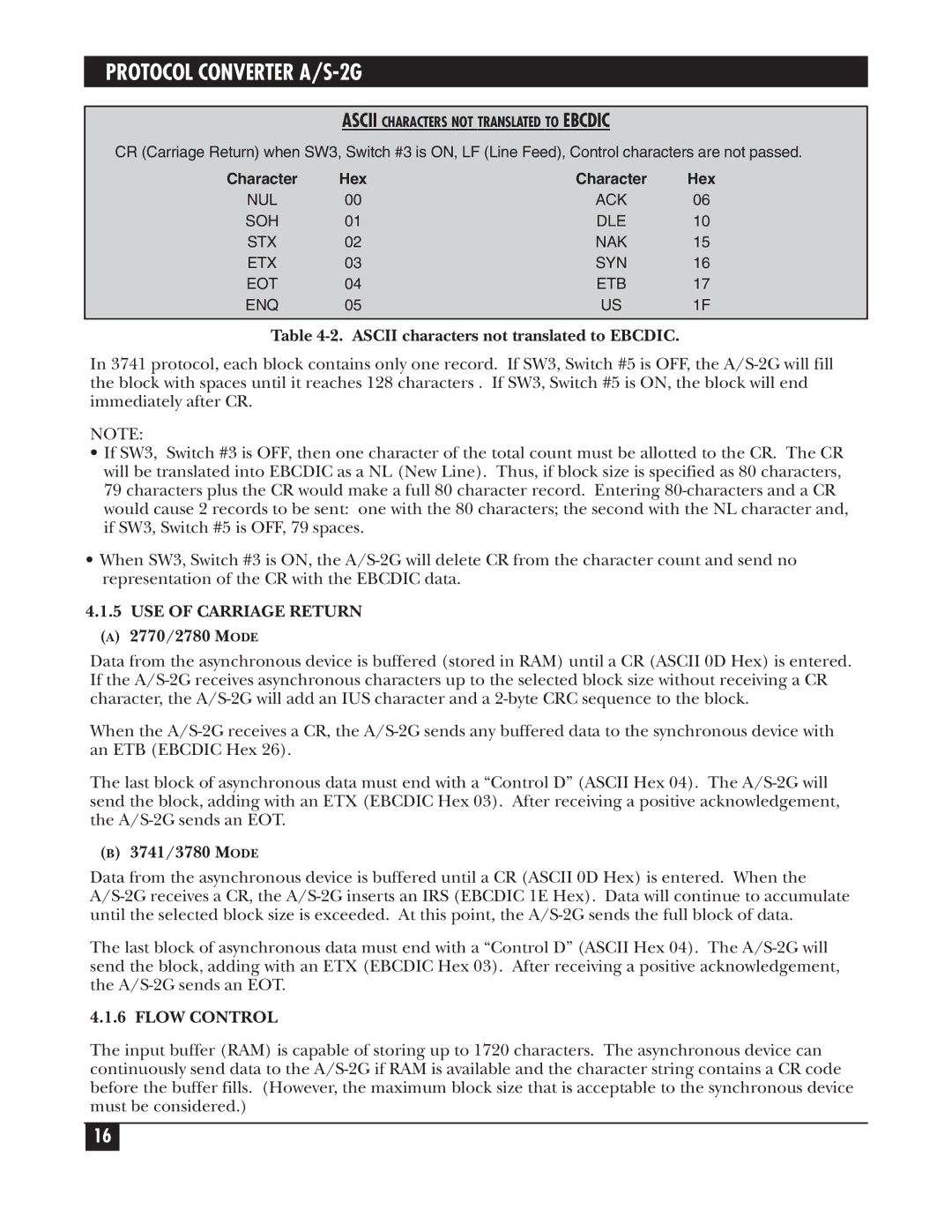 Black Box PCW22A-R3, PCW22A-R4 manual USE of Carriage Return a 2770/2780 Mode, Flow Control 