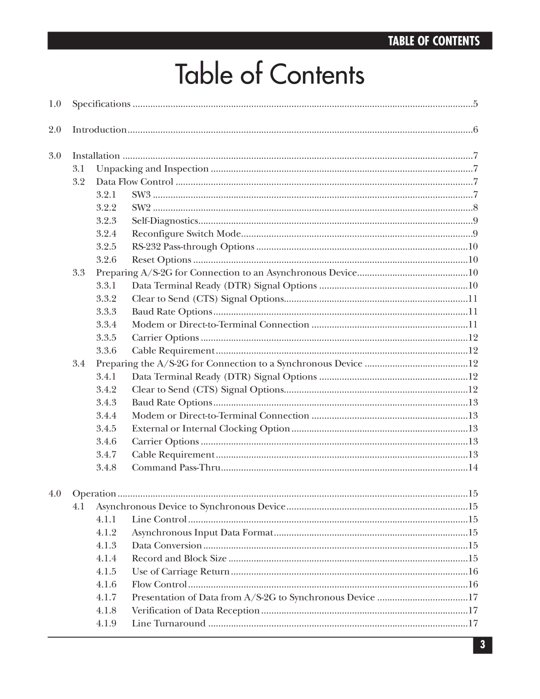 Black Box PCW22A-R4, PCW22A-R3 manual Table of Contents 