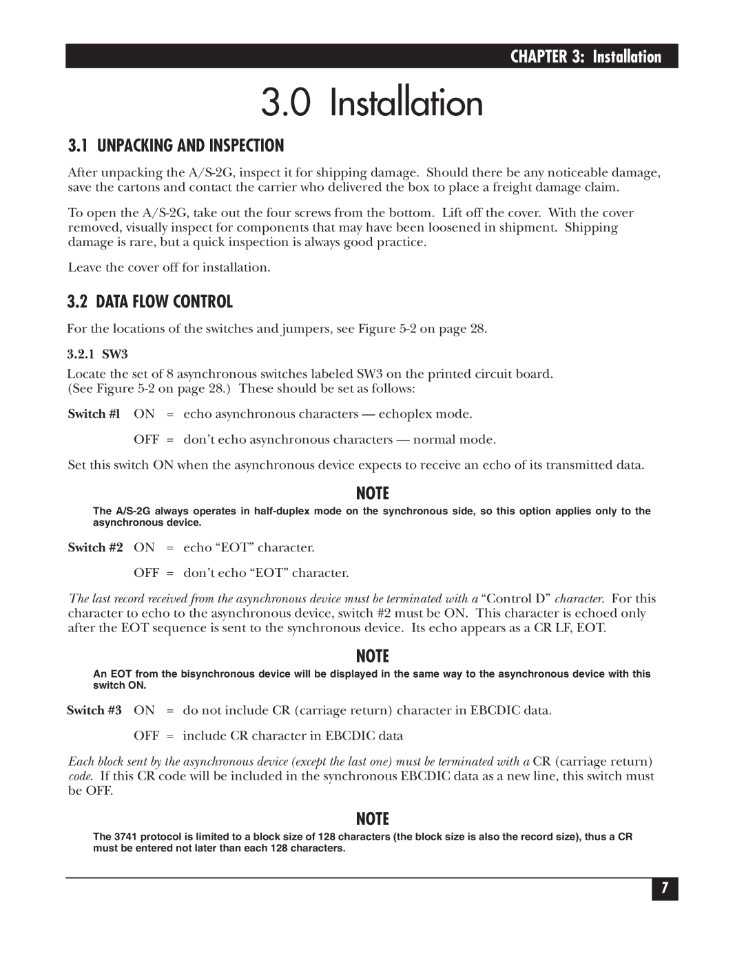 Black Box PCW22A-R4, PCW22A-R3 manual Installation, Unpacking and Inspection, Data Flow Control 