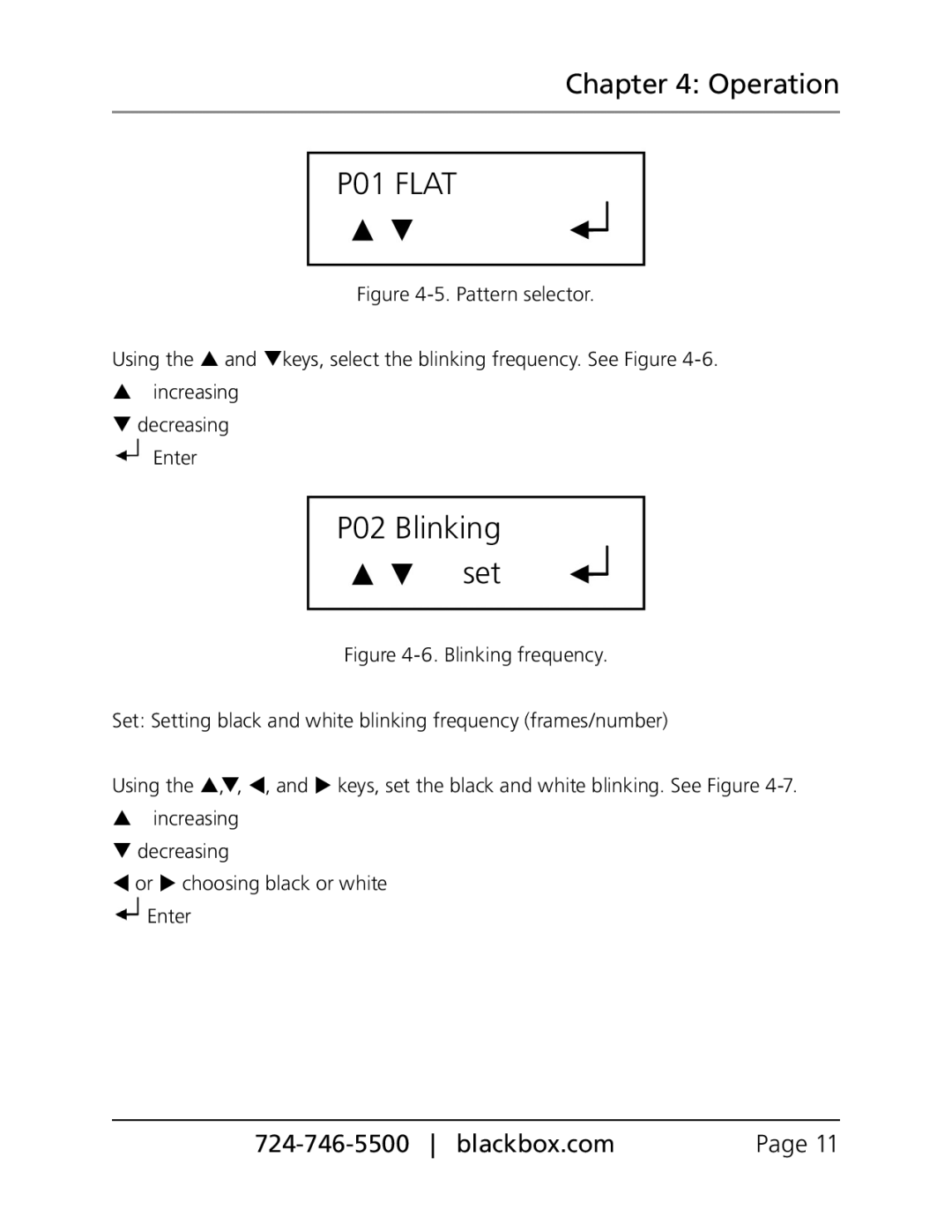 Black Box BLACK BOX Pattern GeneratorVGA, PG-VGA manual P01 FLAT, P02 Blinking set, Operation 