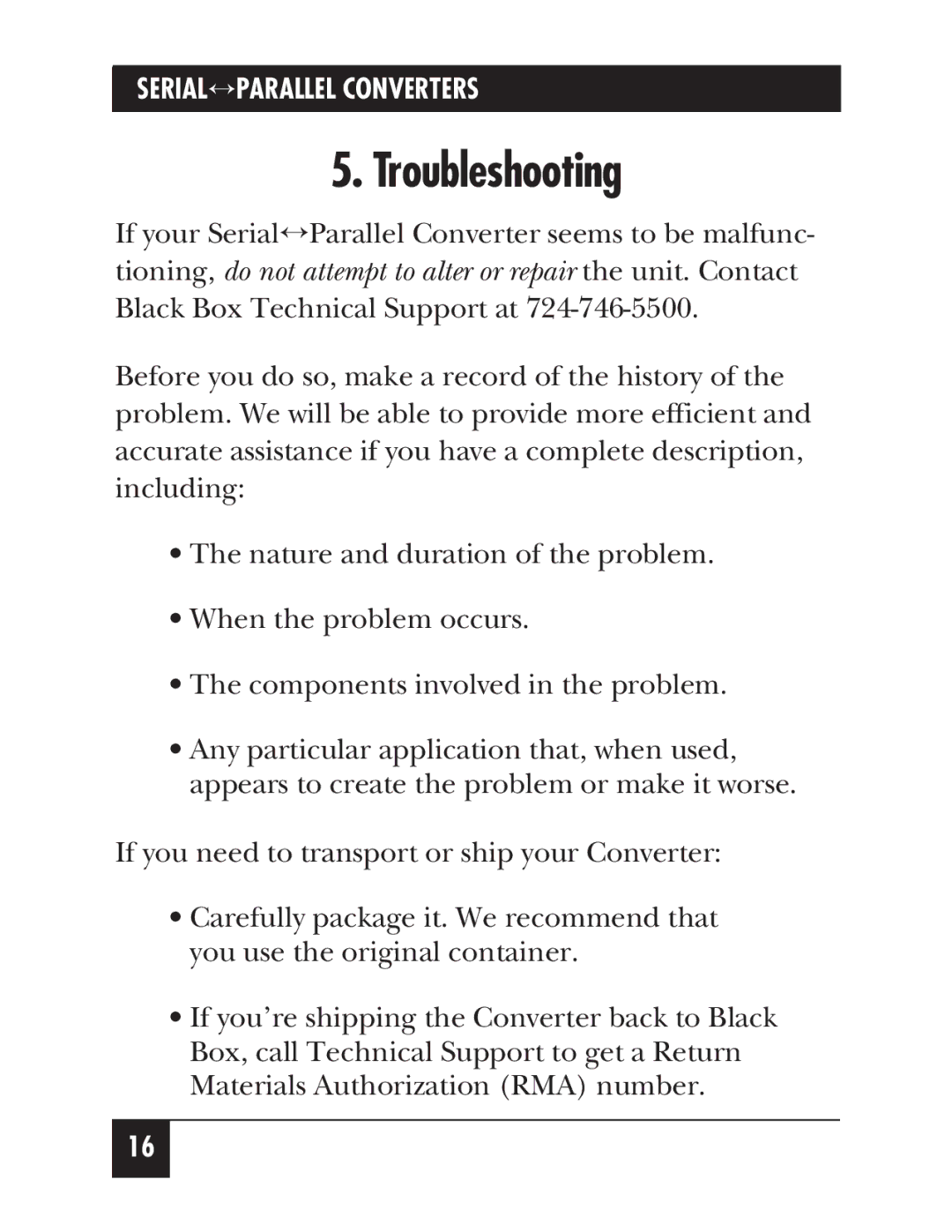 Black Box PI126A, PI125A-R2 manual Troubleshooting 