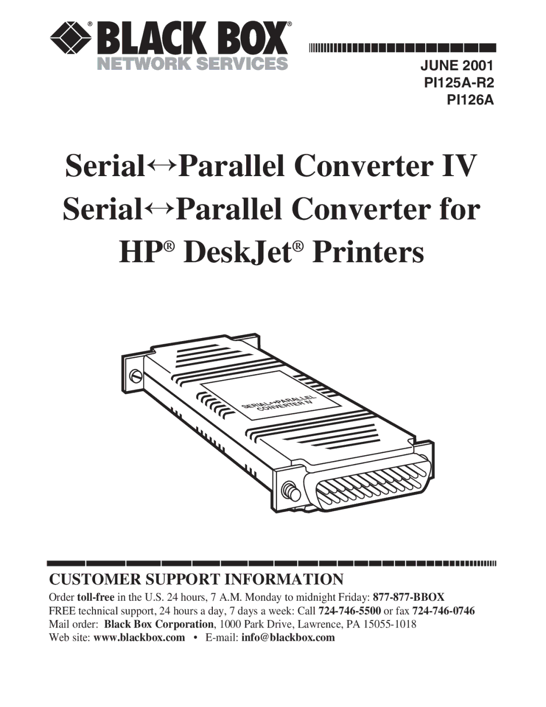 Black Box PI125A-R2, PI126A manual Customer Support Information 