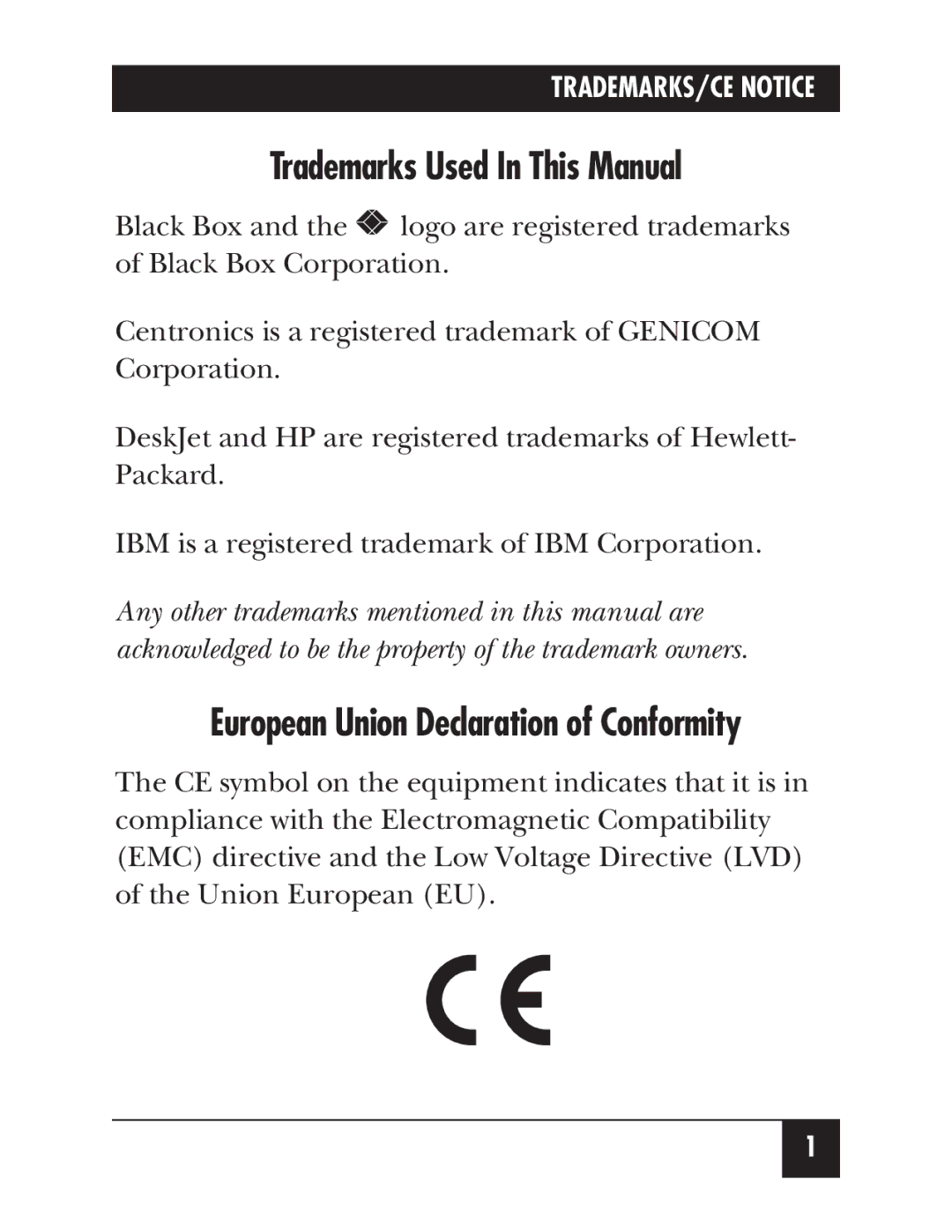 Black Box PI125A-R2, PI126A manual Trademarks Used In This Manual 