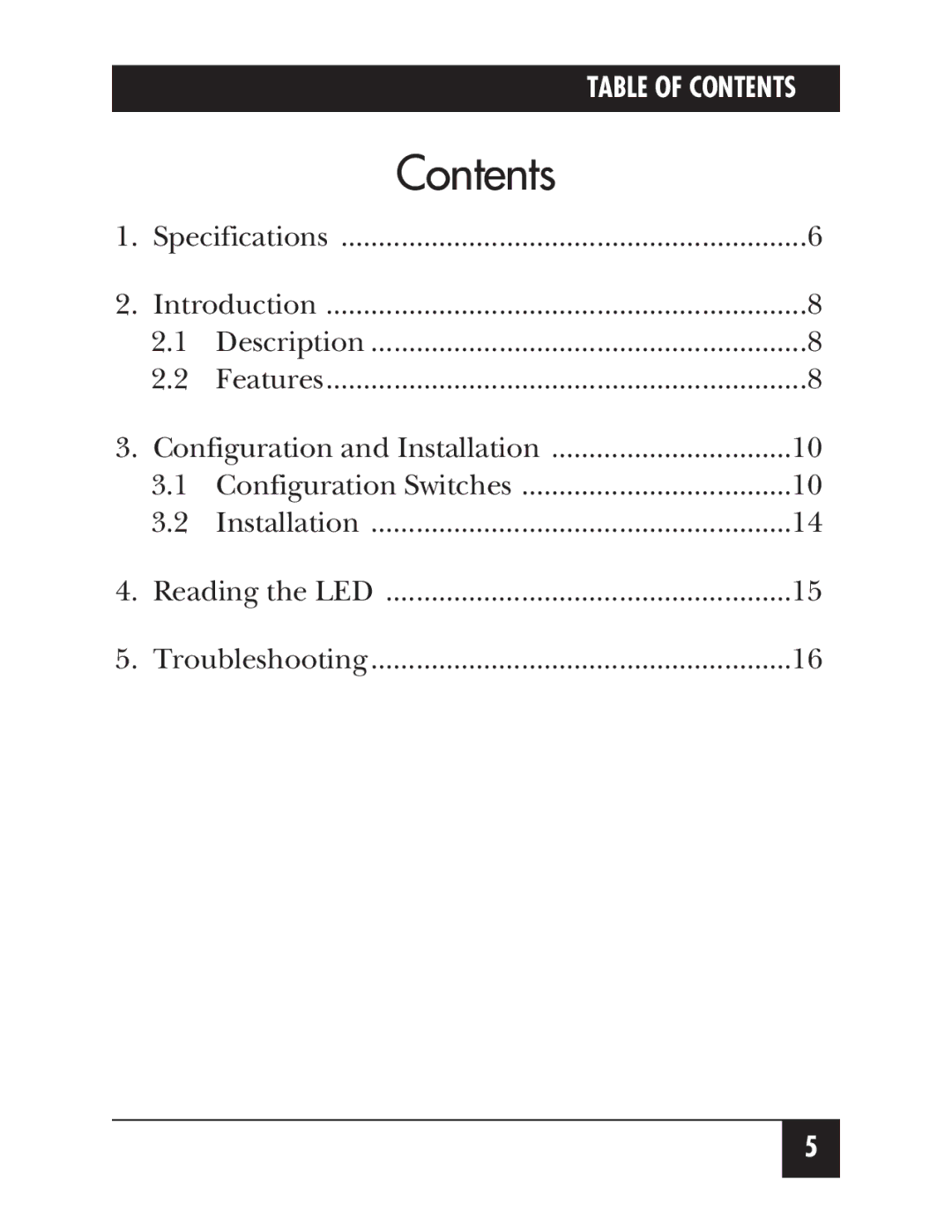 Black Box PI125A-R2, PI126A manual Contents 