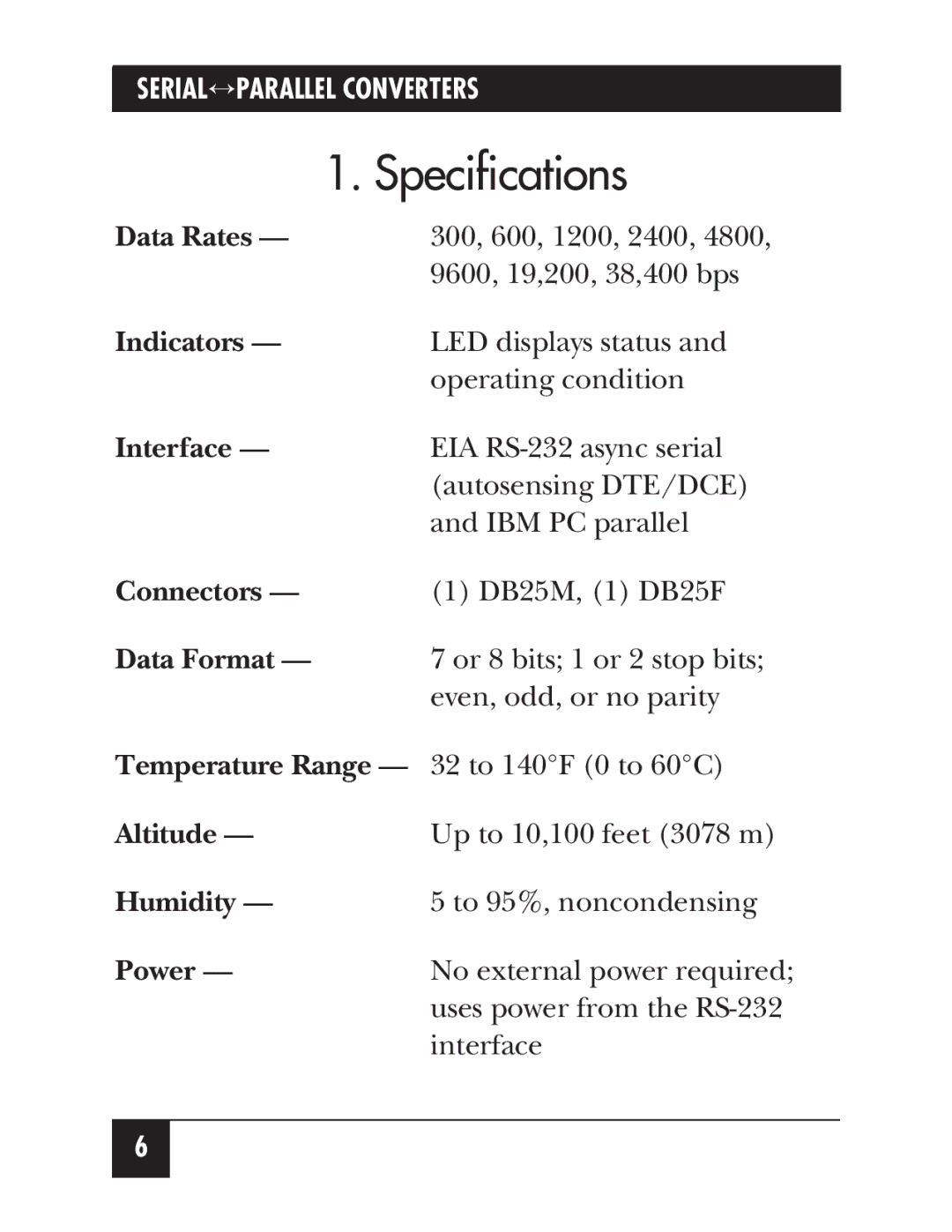 Black Box PI126A, PI125A-R2 manual Specifications 