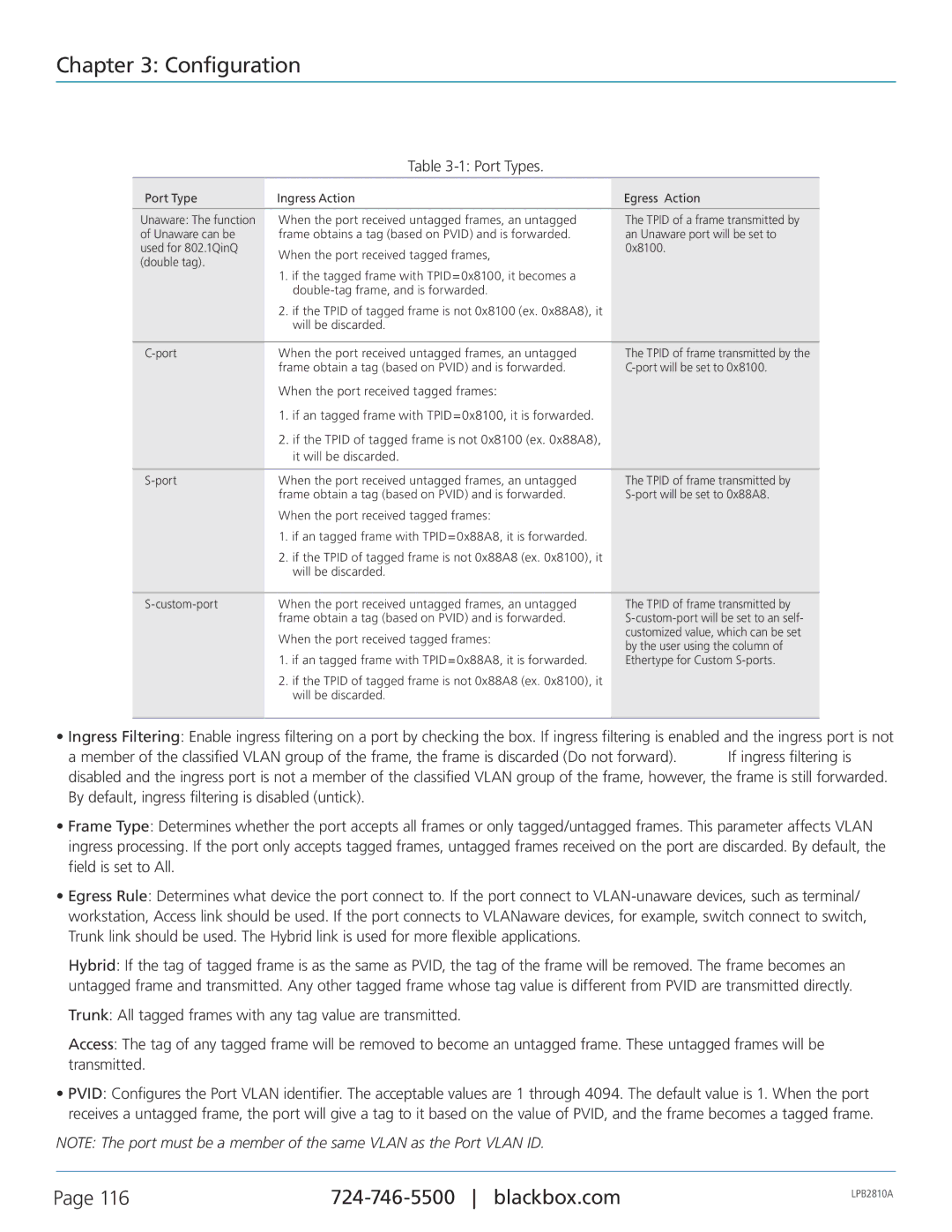 Black Box LPB2826A, LPB2810A, LPB2848A, PoE+ Gigabit Managed Switch Eco user manual Port Types 