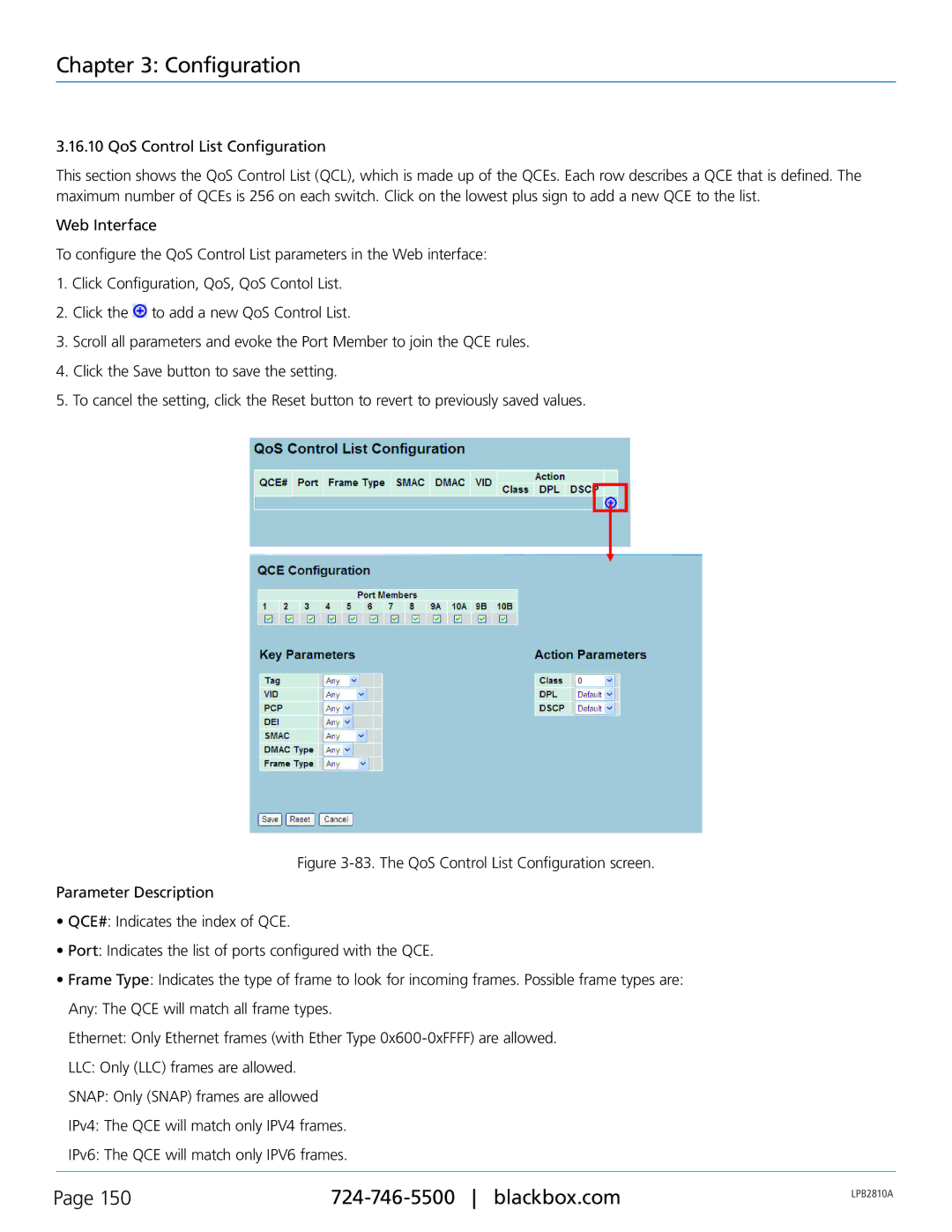 Black Box LPB2848A, LPB2826A, LPB2810A, PoE+ Gigabit Managed Switch Eco user manual QoS Control List Configuration 