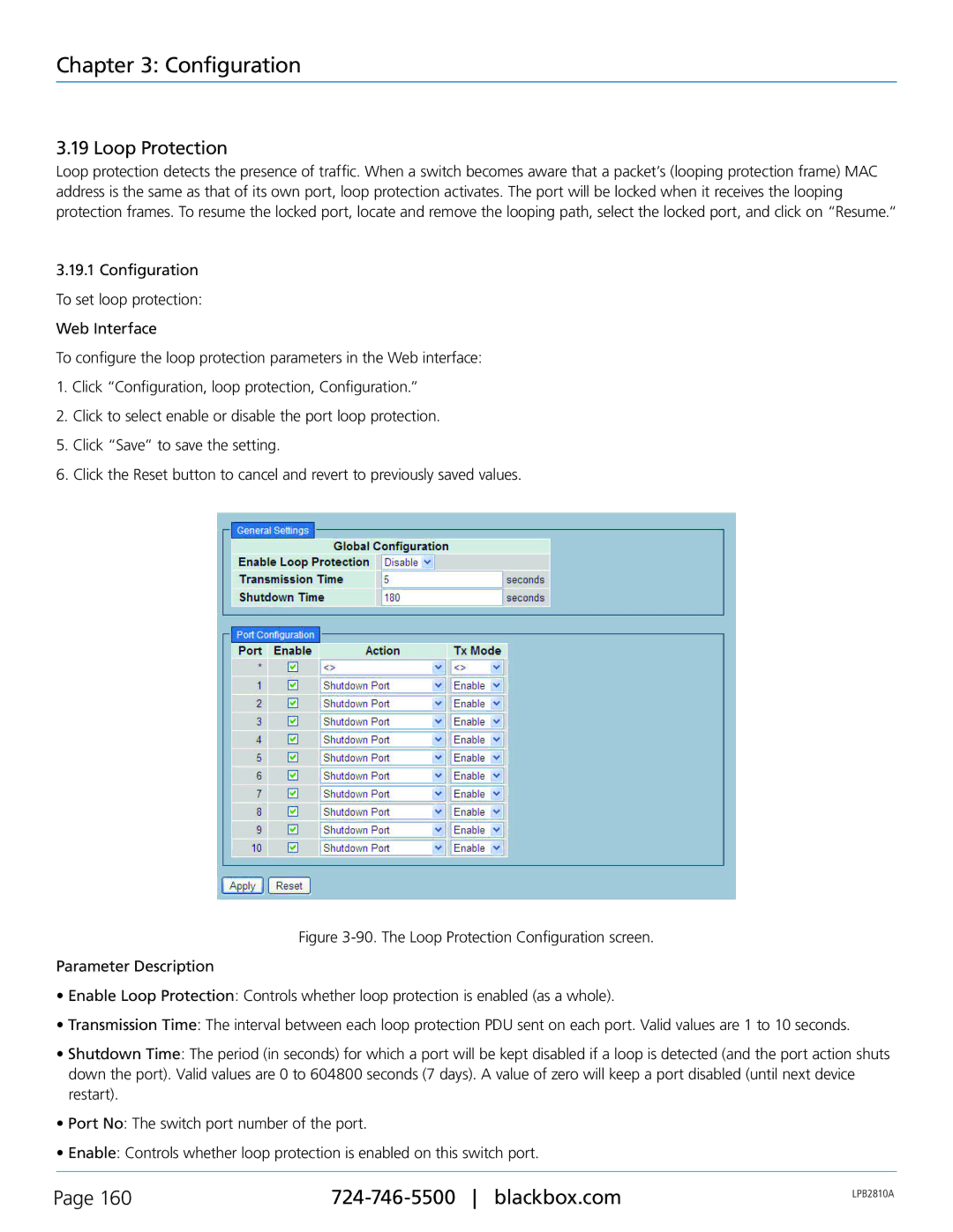 Black Box LPB2826A, LPB2810A, LPB2848A, PoE+ Gigabit Managed Switch Eco user manual Loop Protection 