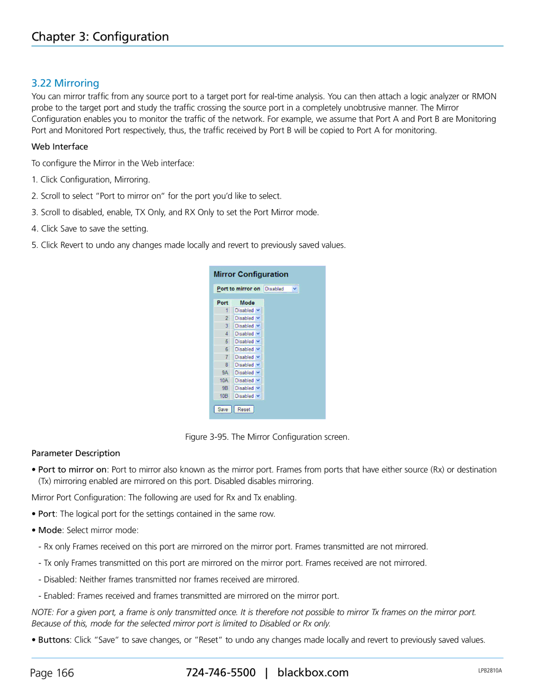 Black Box LPB2848A, LPB2826A, LPB2810A, PoE+ Gigabit Managed Switch Eco user manual Mirroring 