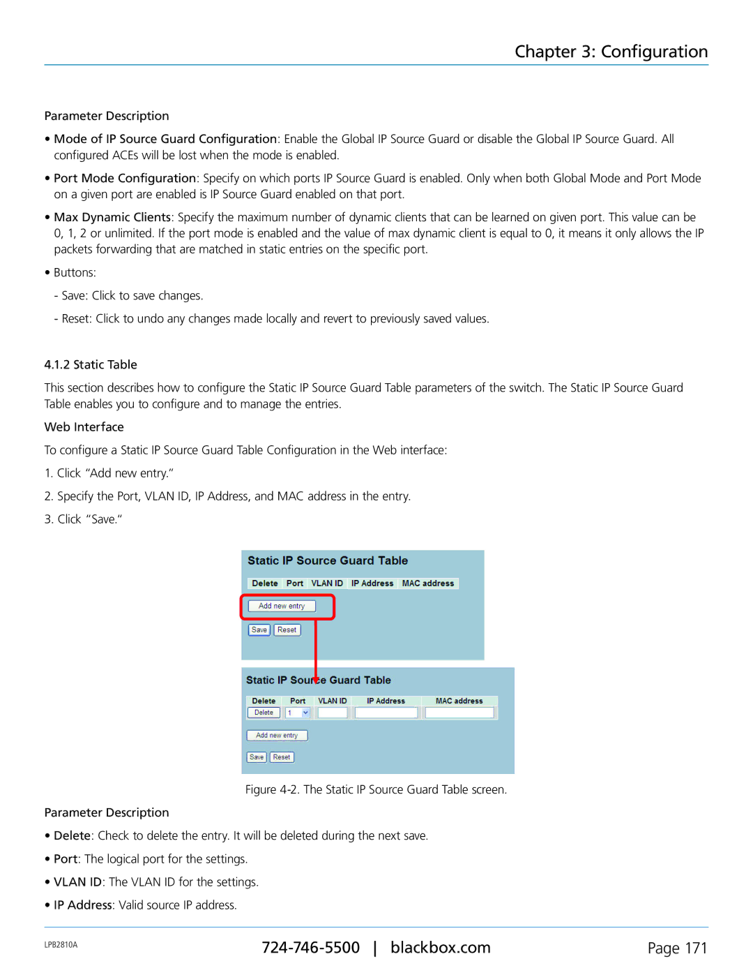 Black Box PoE+ Gigabit Managed Switch Eco, LPB2826A, LPB2810A, LPB2848A user manual Configuration 