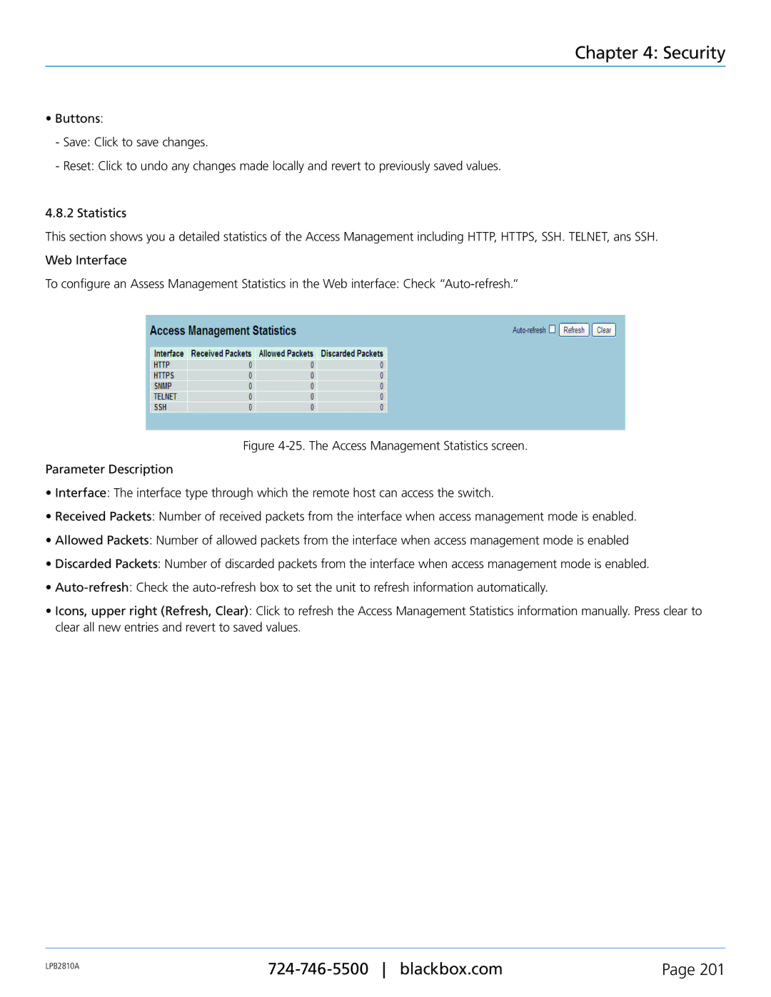 Black Box LPB2810A, LPB2826A, LPB2848A, PoE+ Gigabit Managed Switch Eco user manual Security 