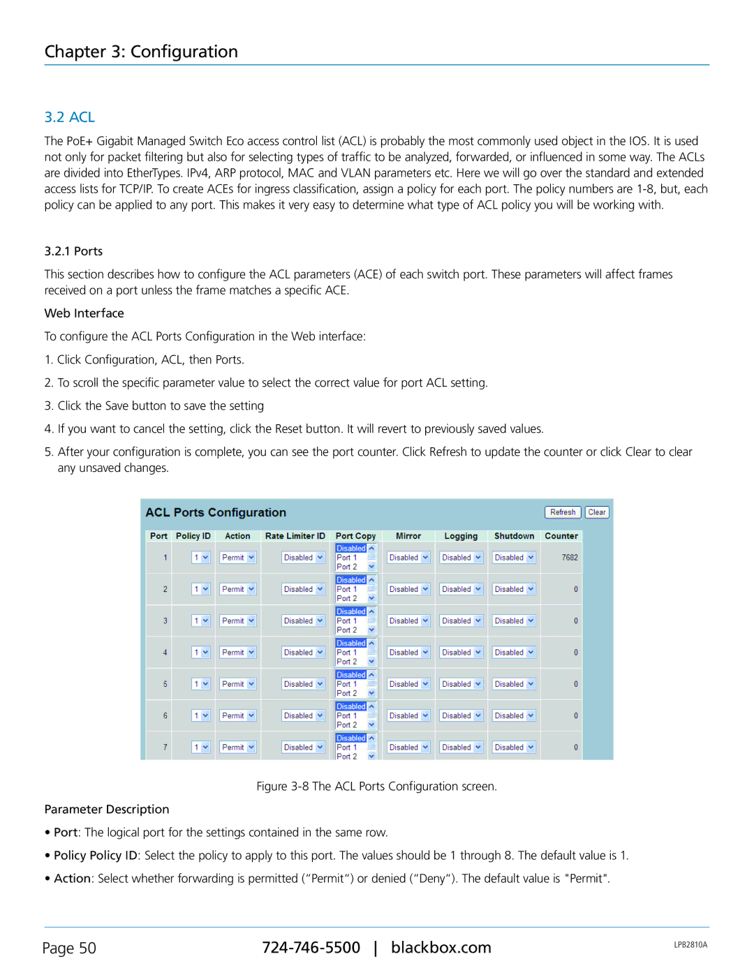 Black Box LPB2848A, LPB2826A, LPB2810A, PoE+ Gigabit Managed Switch Eco user manual Acl 