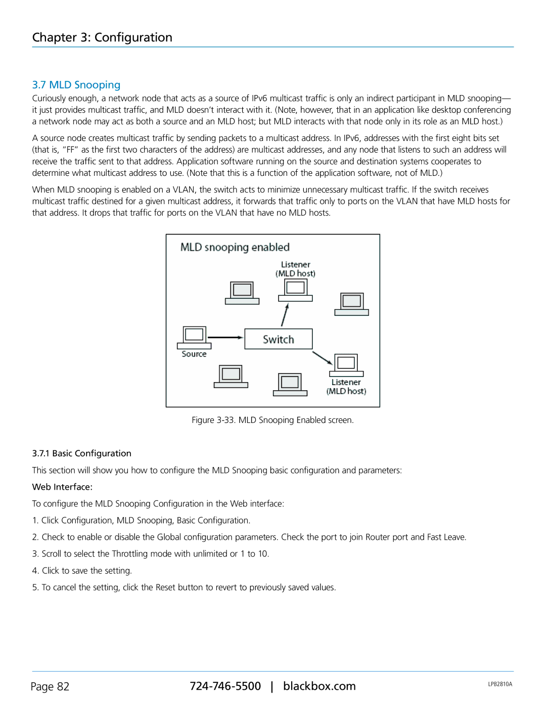 Black Box LPB2848A, LPB2826A, LPB2810A, PoE+ Gigabit Managed Switch Eco user manual MLD Snooping 