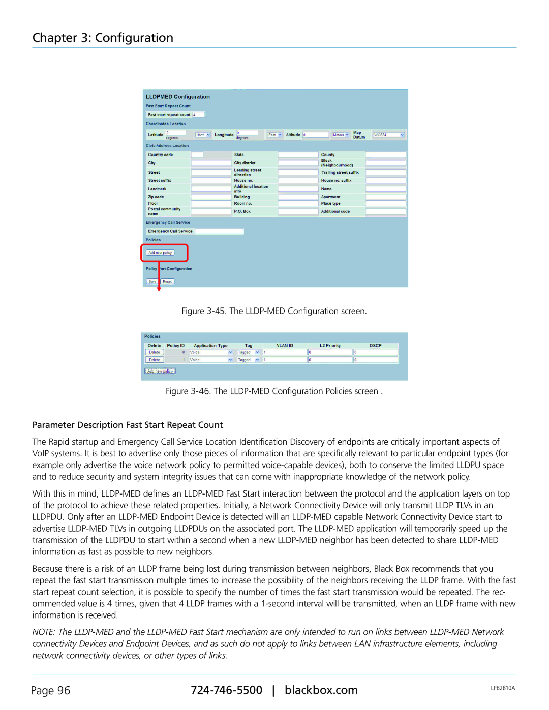 Black Box LPB2826A, LPB2810A, LPB2848A, PoE+ Gigabit Managed Switch Eco user manual The LLDP-MED Configuration screen 