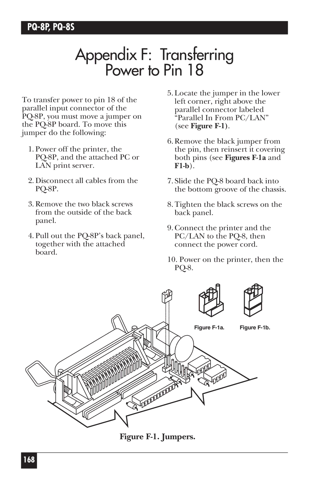 Black Box PQ-8P, PQ-8S manual Appendix F Transferring Power to Pin, 168 