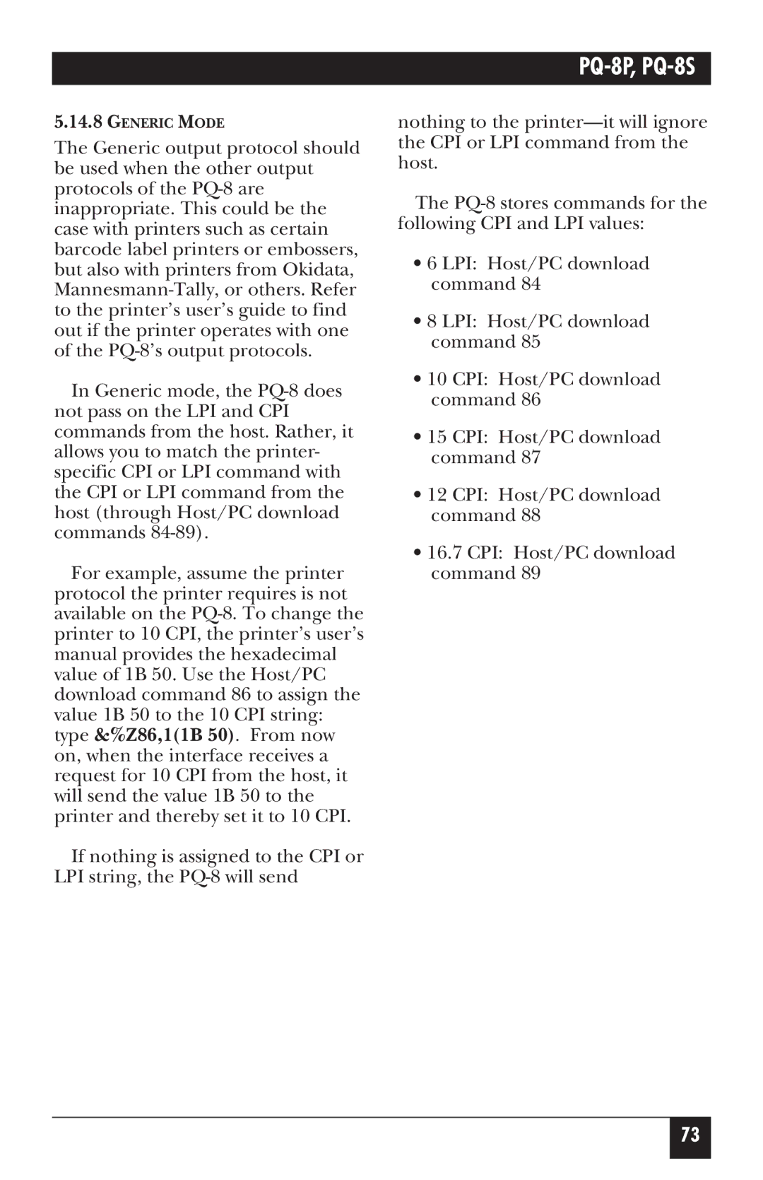 Black Box PQ-8S, PQ-8P manual Generic Mode 