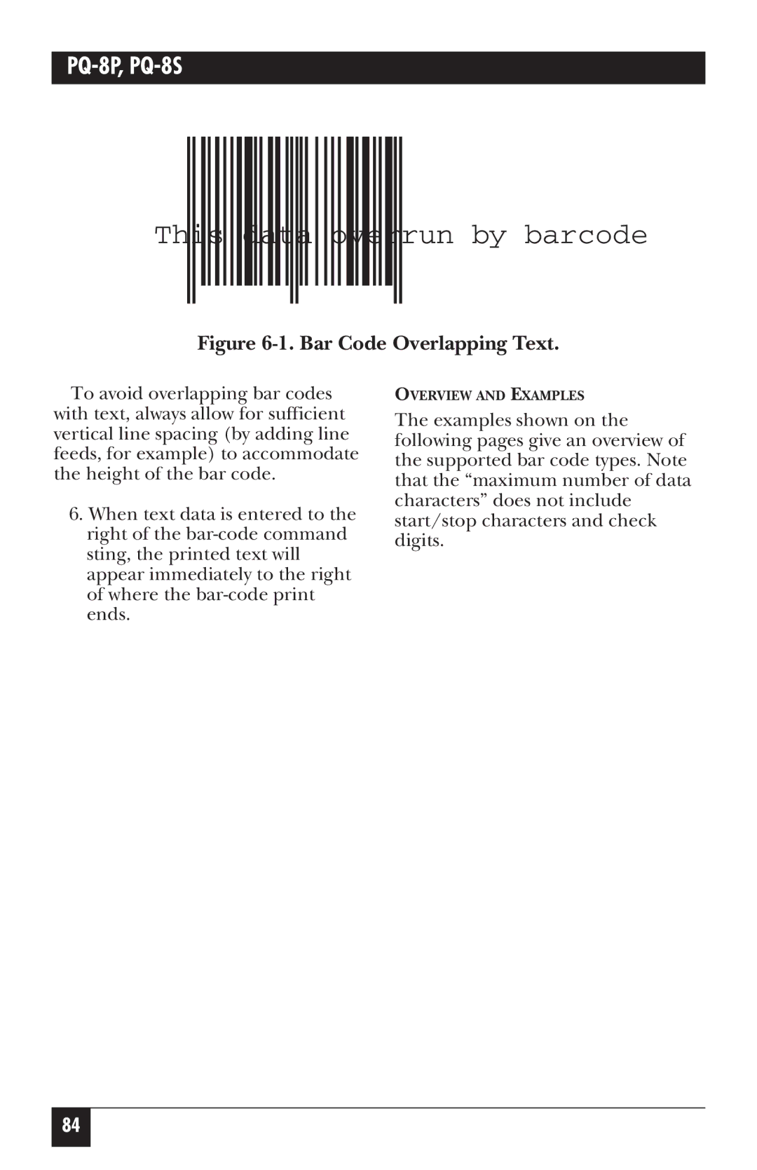 Black Box PQ-8P, PQ-8S manual This data overrun by barcode 