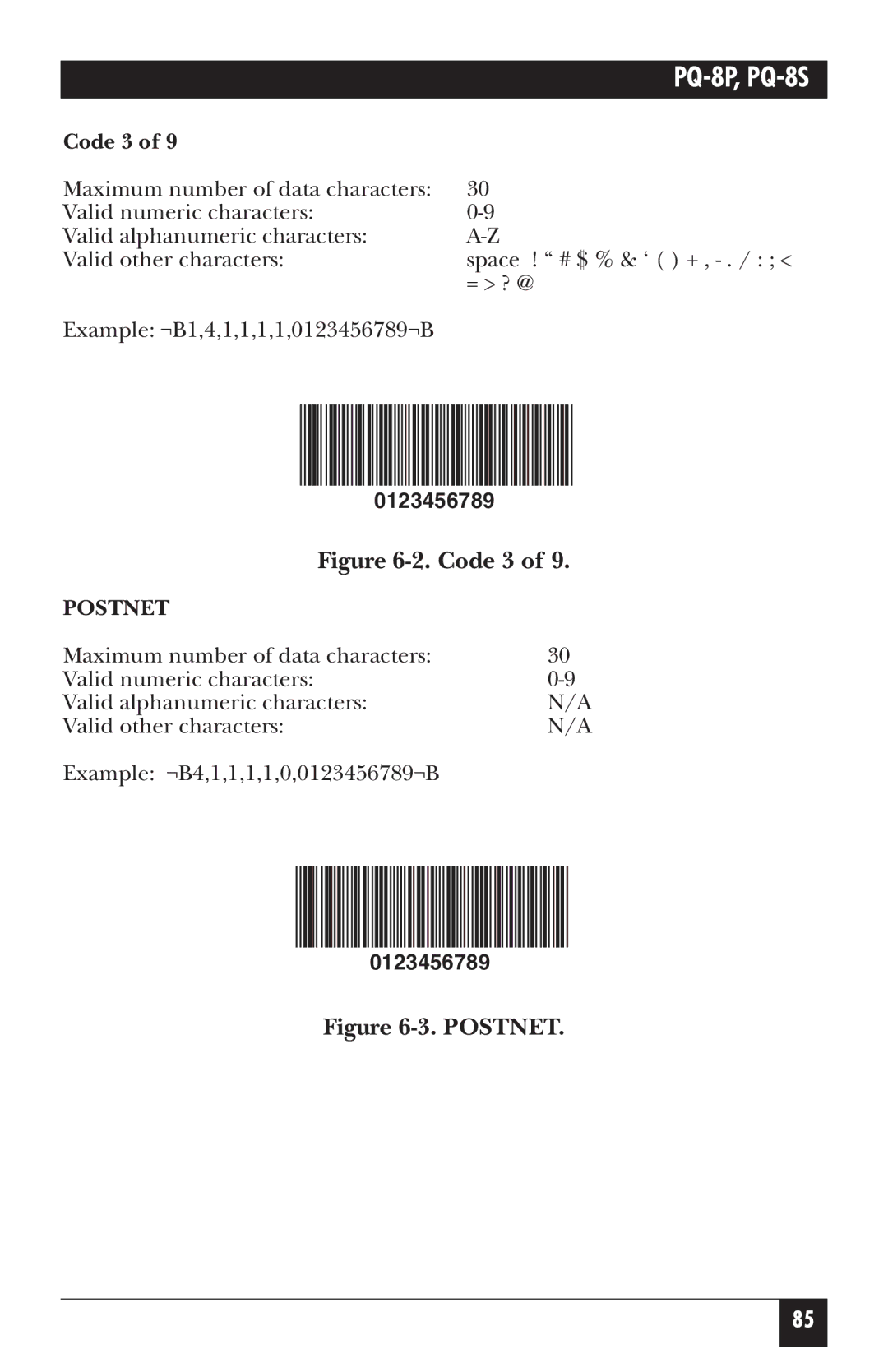 Black Box PQ-8S, PQ-8P manual Code 3, Postnet 