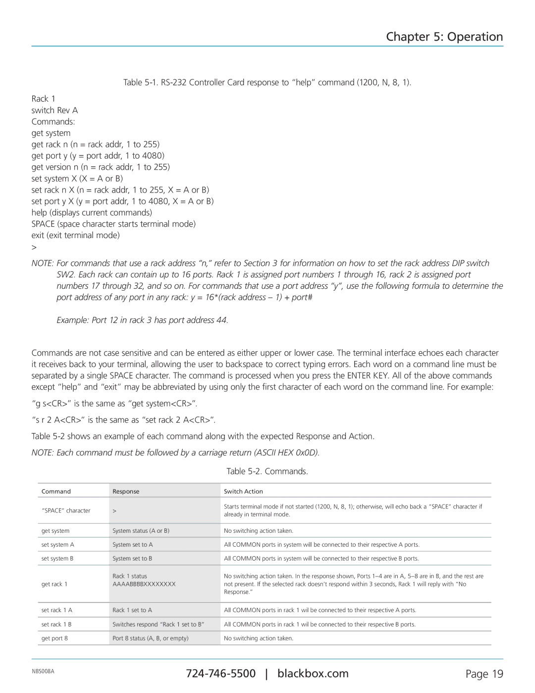 Black Box Pro Switching System 4 Network Backup Switches, NBS008A manual Example Port 12 in rack 3 has port address 