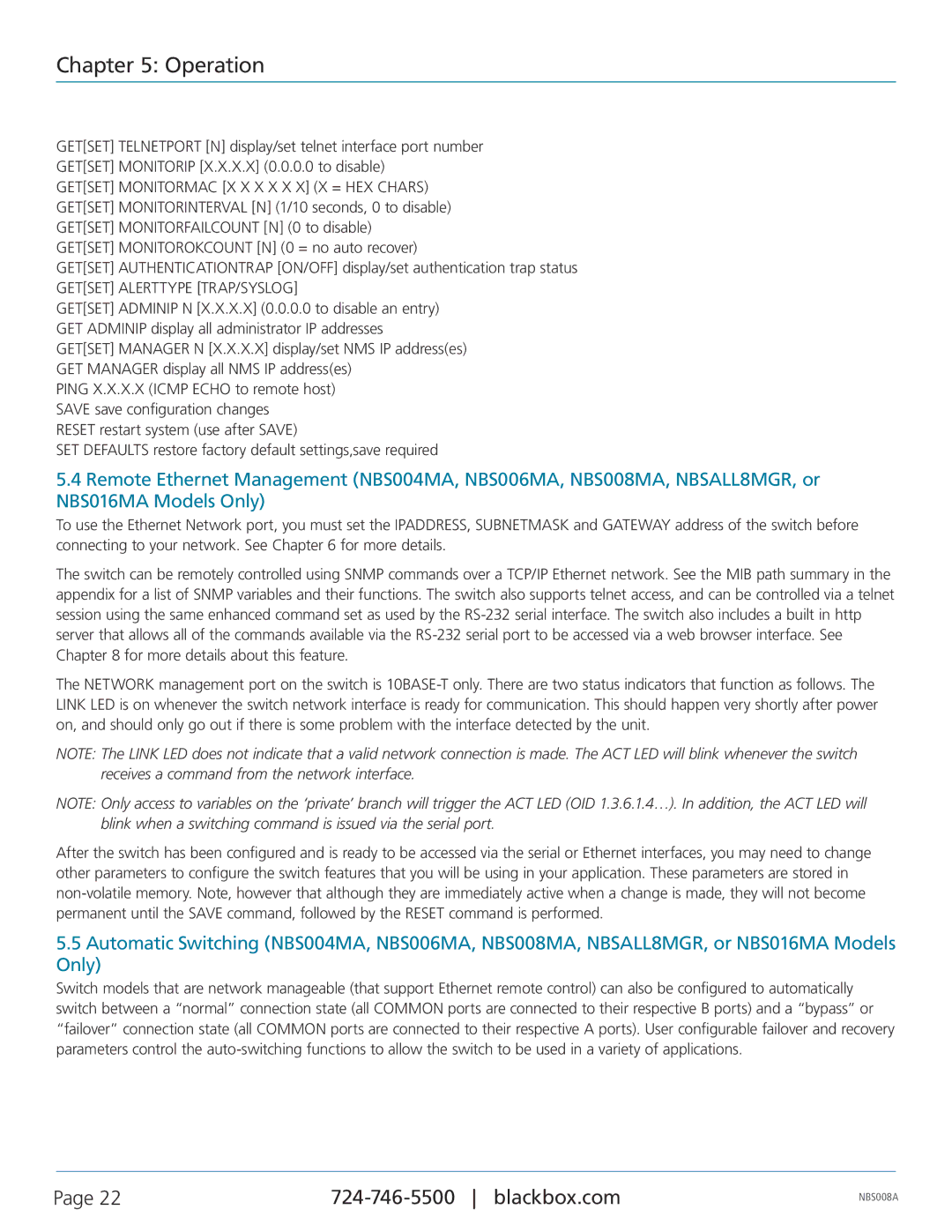 Black Box NBS008A manual Getset Monitormac X X X X X X X = HEX Chars, Getset Alerttype TRAP/SYSLOG 