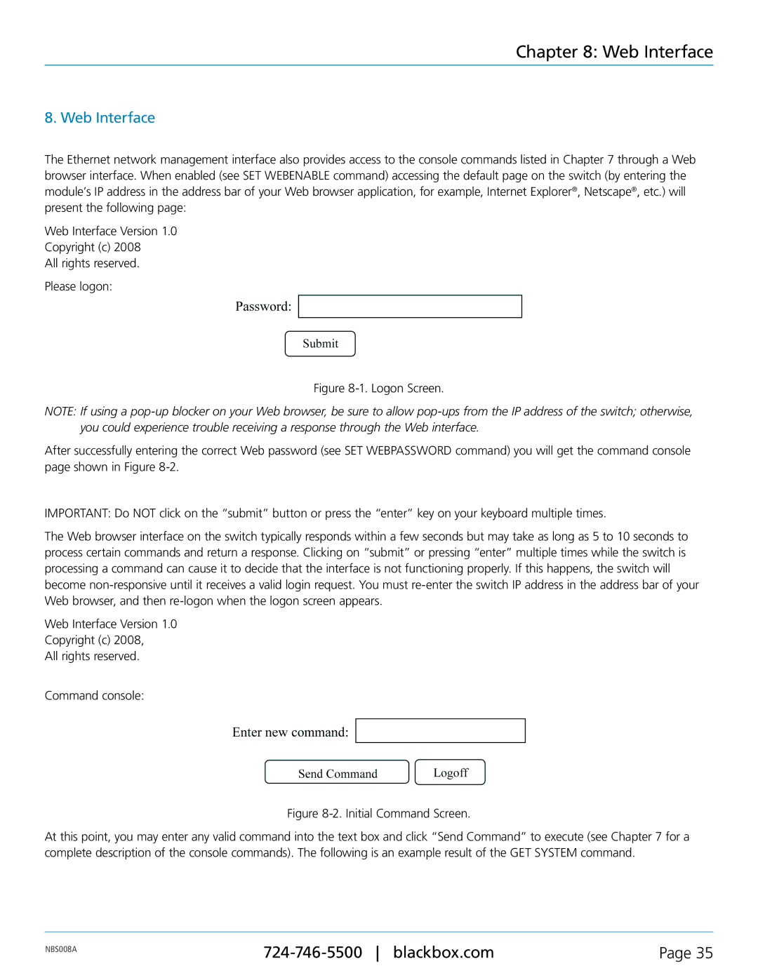 Black Box Pro Switching System 4 Network Backup Switches, NBS008A manual Web Interface 